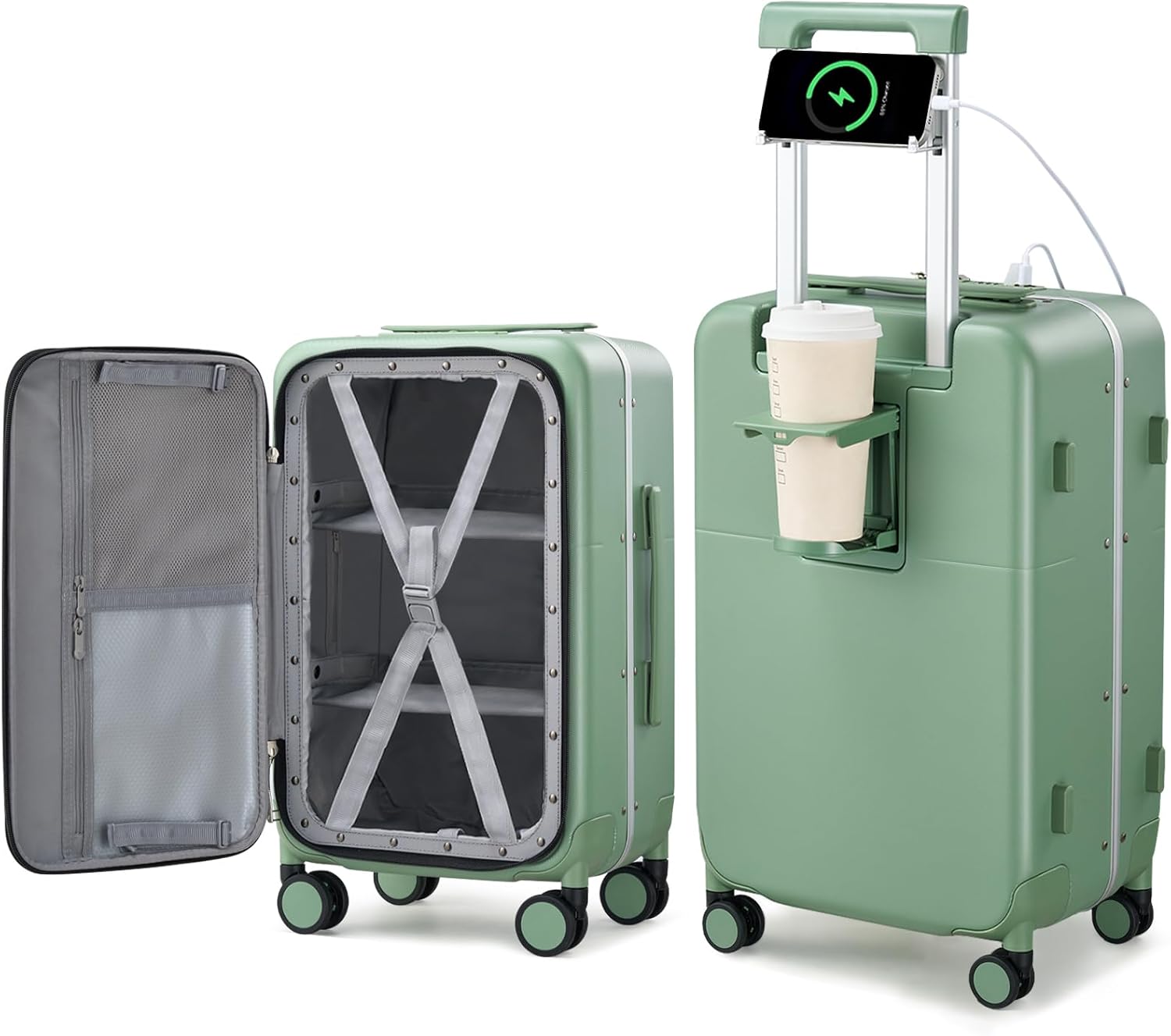 Hanke 28 Inch Luggage with Cup Holder and Charge,Top Opening Hard Shell Suitcases with Wheels and