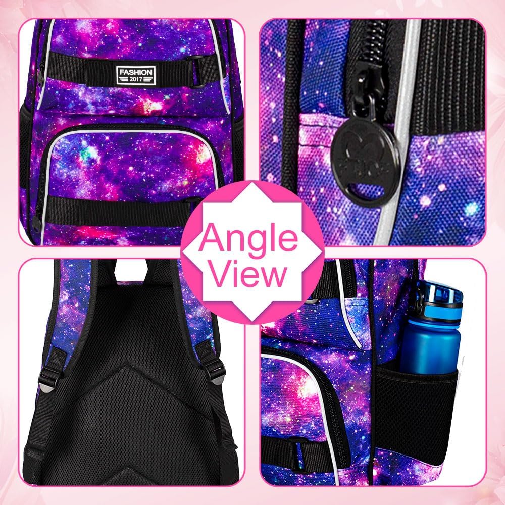 UFNDC Backpack for Girls, 17.5" Water Resistant Cat Galaxy Tie-Dye School Backpacks, Teens Bookbag for Women College Middle