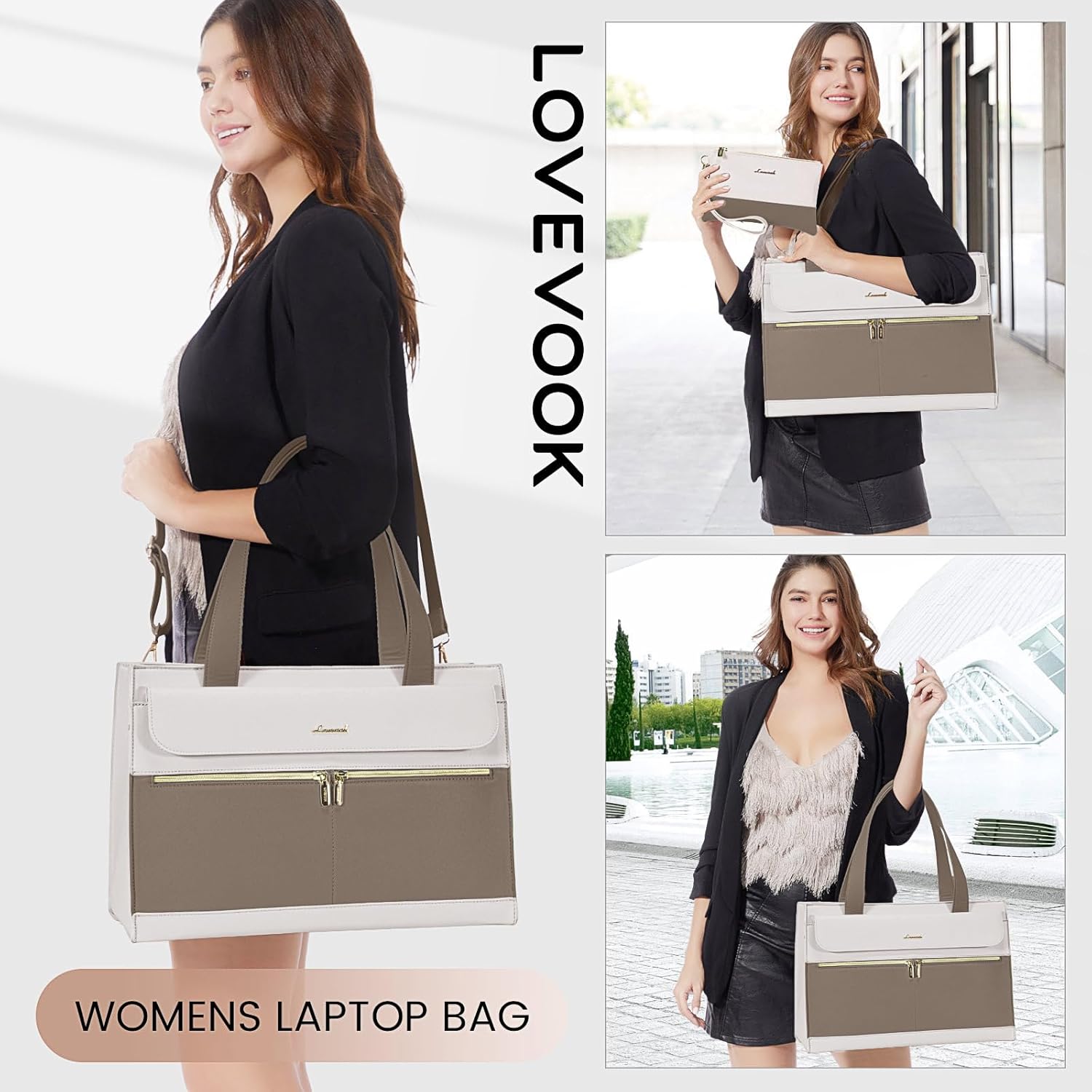 LOVEVOOK Laptop Bag for Women 15.6 Inch Laptop Tote Work Professional Leather Computer Briefcase