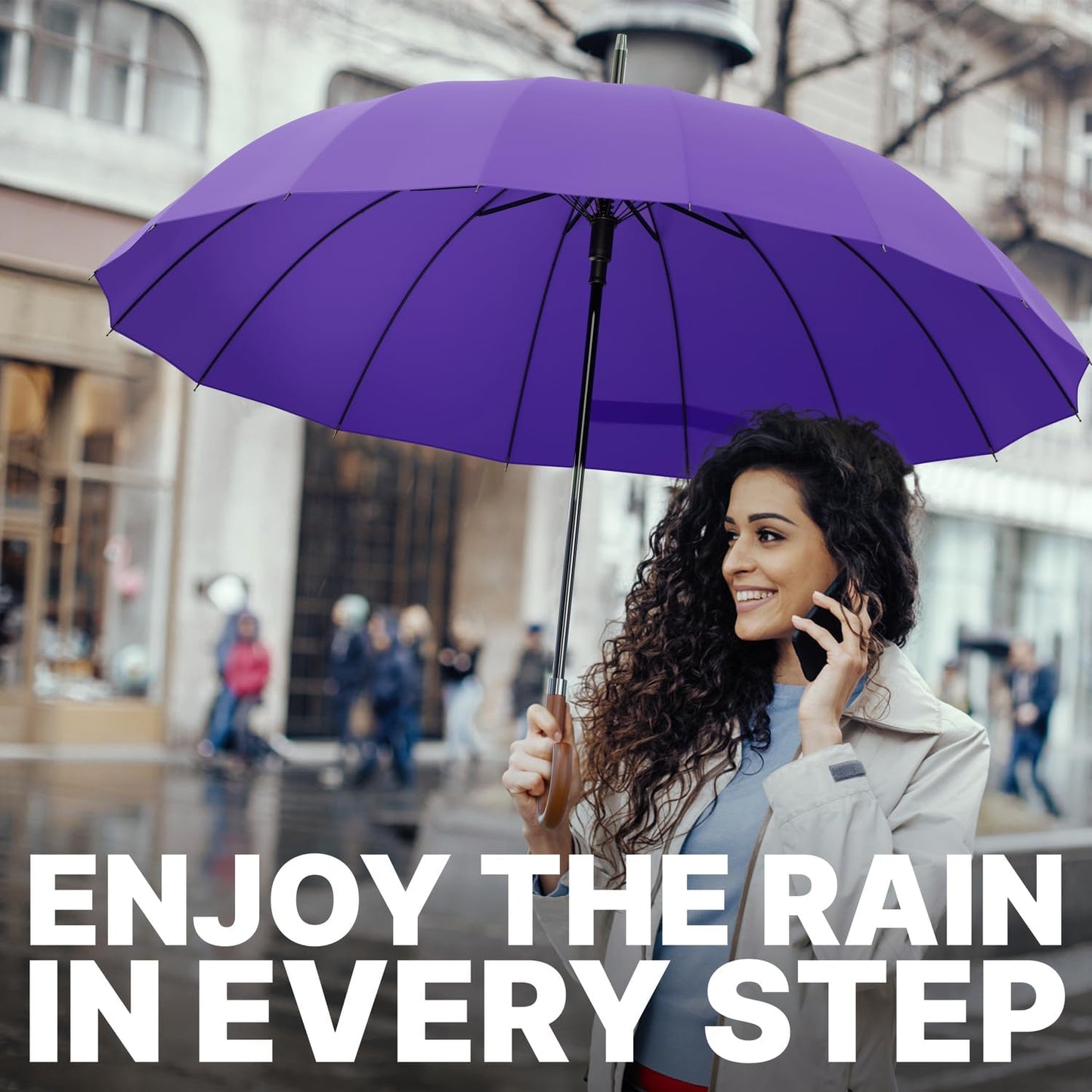 Royal Walk Windproof Large Umbrella for Rain 54 Inch Automatic Open for 2 Persons Wind Resistant