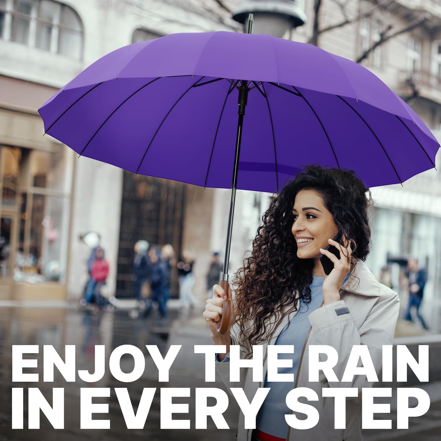 Royal Walk Windproof Large Umbrella for Rain 54 Inch Automatic Open for 2 Persons Wind Resistant