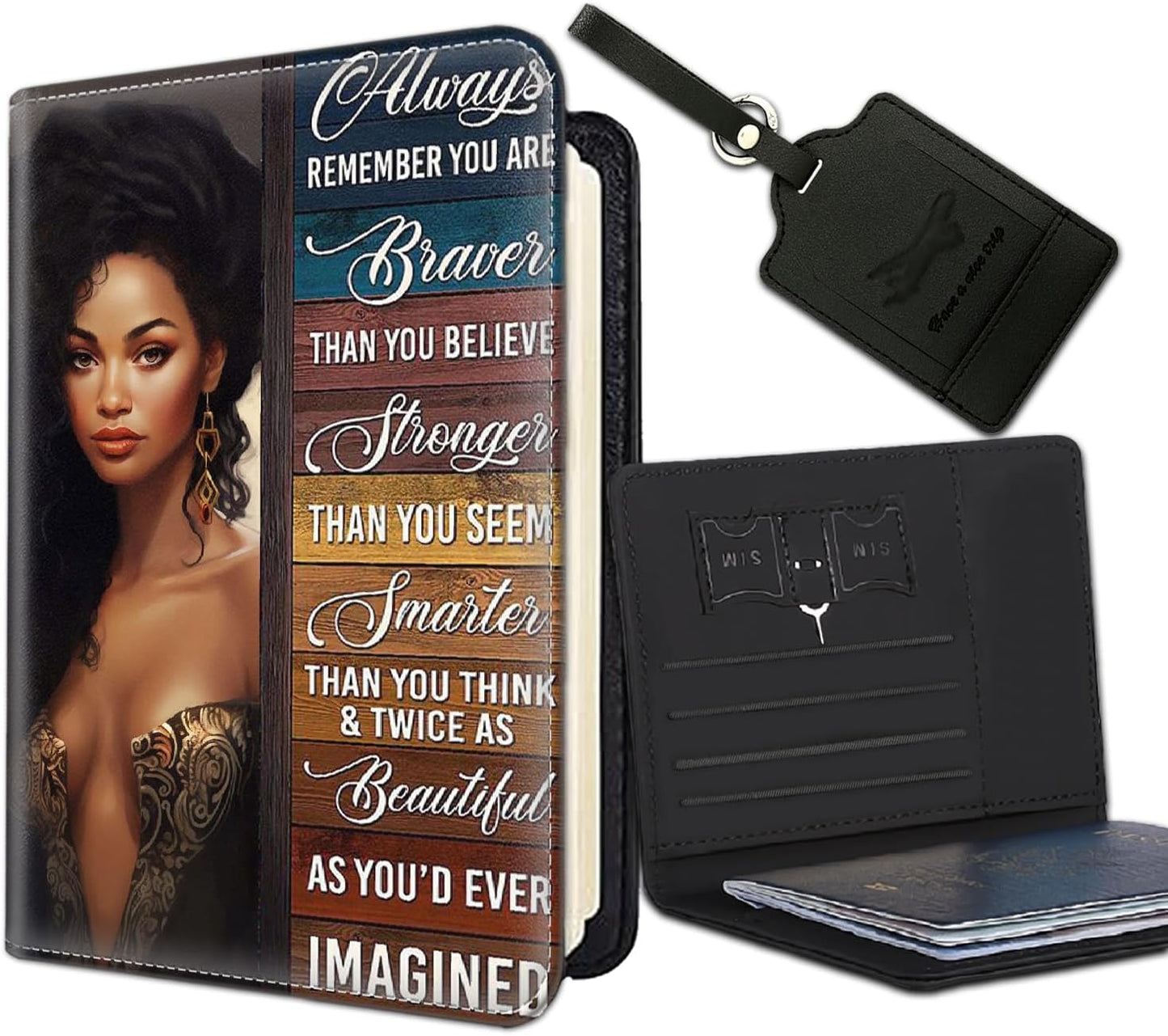 Passport Holder Women Wallet with Luggage Tag, Leather Passport Cover with RFID Blocking, Travel Accessories Multi Card Slot Passport Case for Men，African Girls Inspirational Quotes