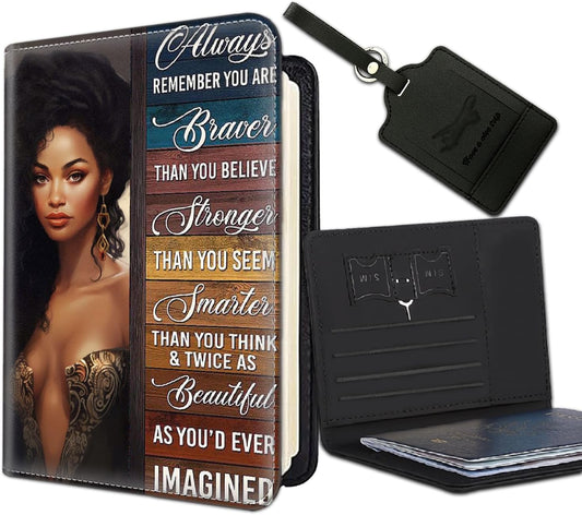 Passport Holder Women Wallet with Luggage Tag, Leather Passport Cover with RFID Blocking, Travel Accessories Multi Card Slot Passport Case for Men，African Girls Inspirational Quotes