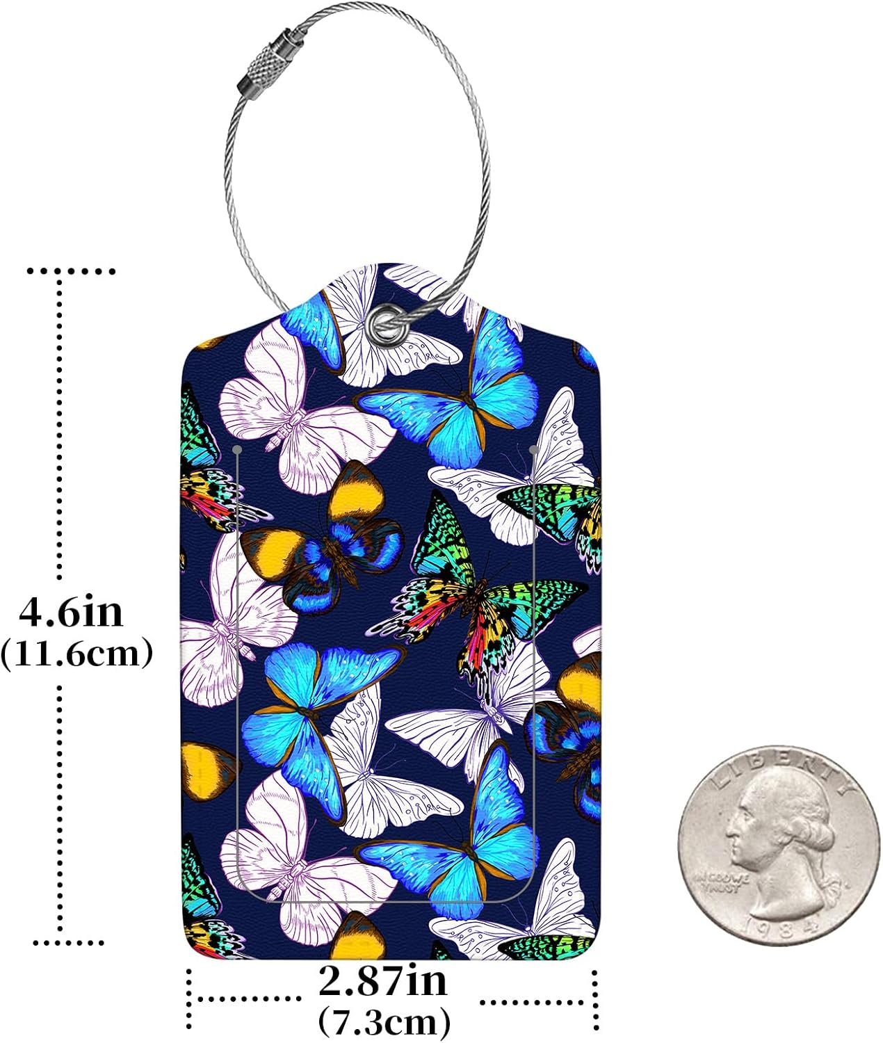 2 Pcs Luggage Tags for Suitcase, Cute Unique PU Leather Travel Bag Tag with Privacy Cover ID Label Address Card and Durable Metal Ring Suitable for Men Women Children Backpack,Colorful Butterflies