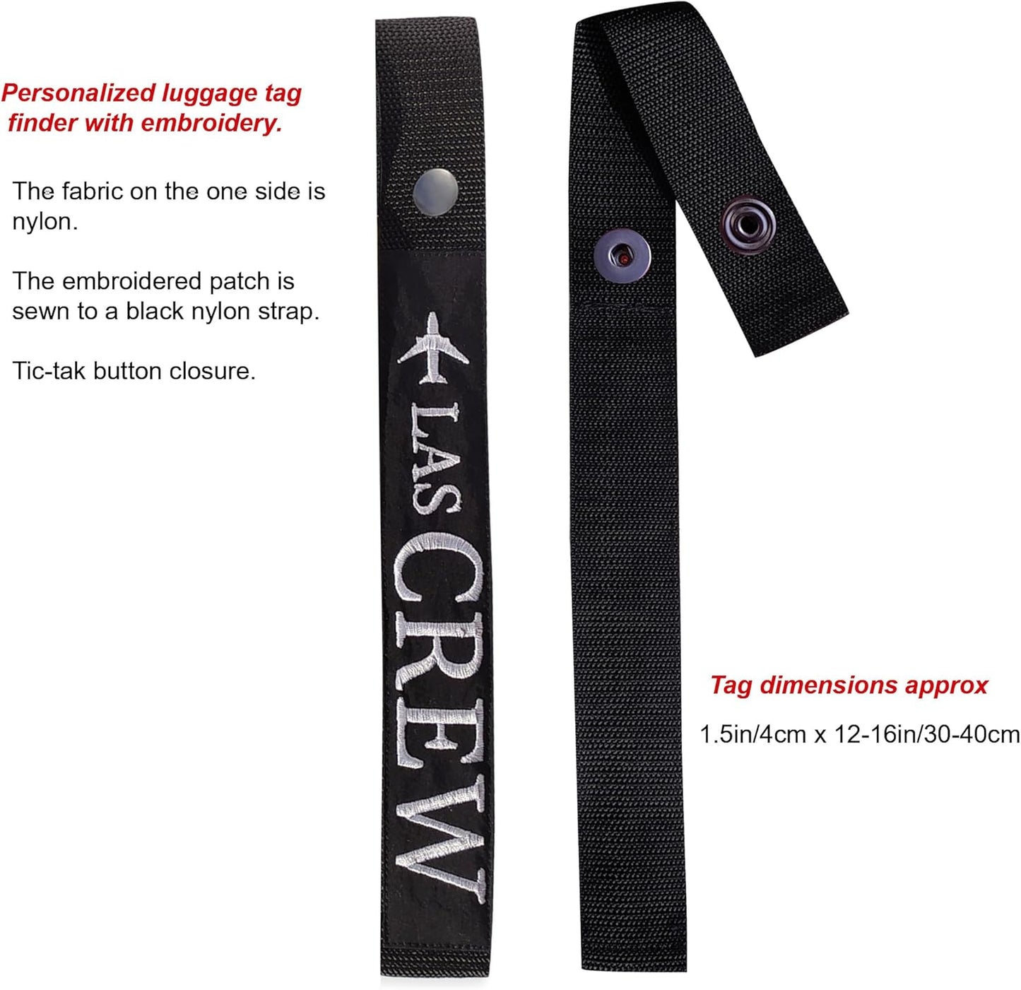Personalized Luggage Handle Tag Finder | Custom Embroidered Icon Monograms or Short Text ID Tag | Cover Identifier Marker for Suitcase or Bag | Accessories for Travel by ACORD EU (Black Tag)