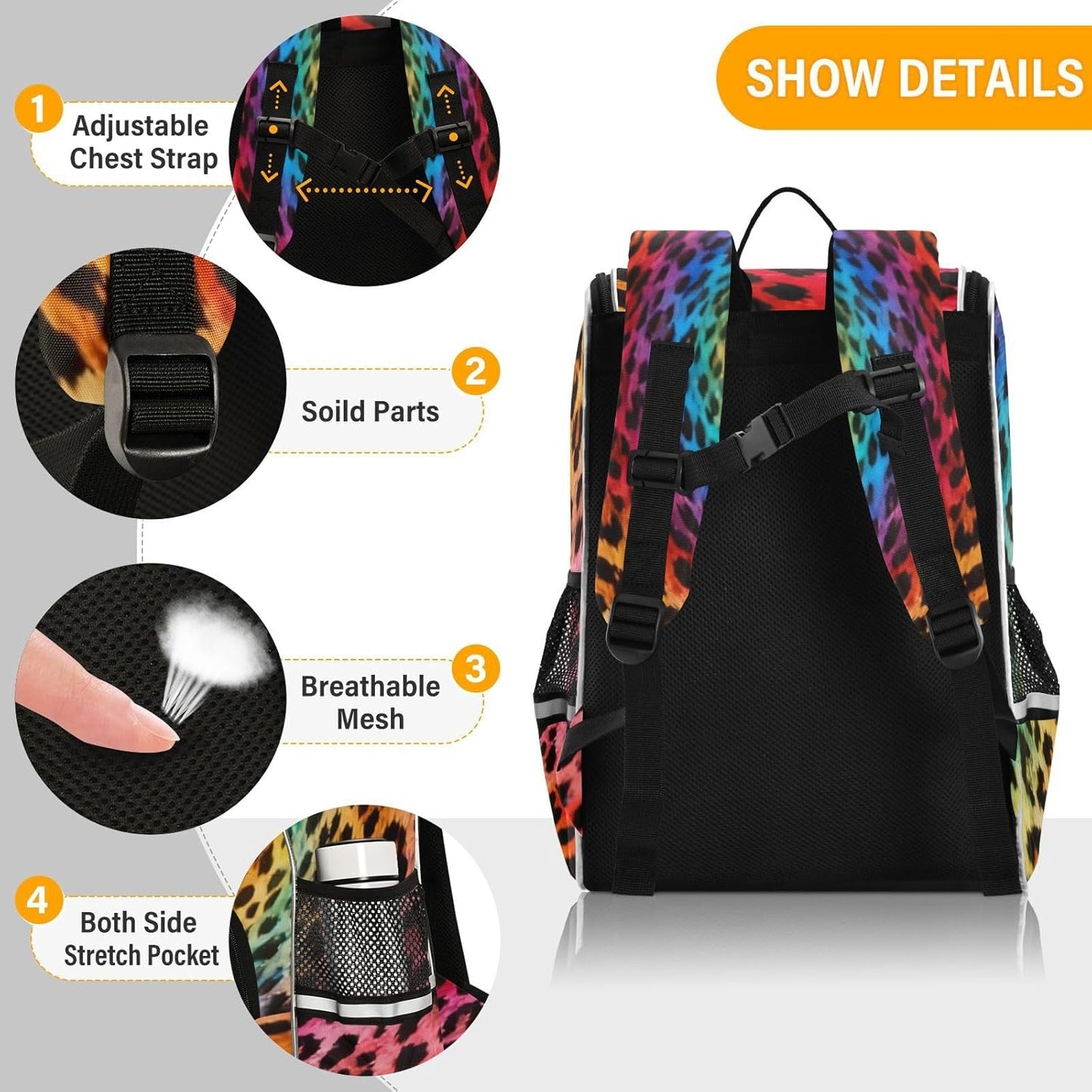 Rainbow Leopard Print Tie Dye Cute Backpack For Girls Kids Backpack Boys Teen School Bag Bookbag Travel Daypacks