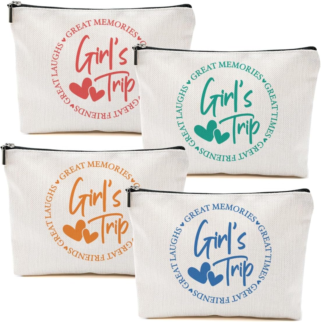 4PCs Girls Trip Gifts Favors, 2025 Girls Weekend Gifts Funny Makeup Bag, Bestie Gifts Weekend Bag Summer Vacation Cosmetic Bag, Friendship Gifts for Women Friend, Graduation Wedding Gifts Toiletry Bag