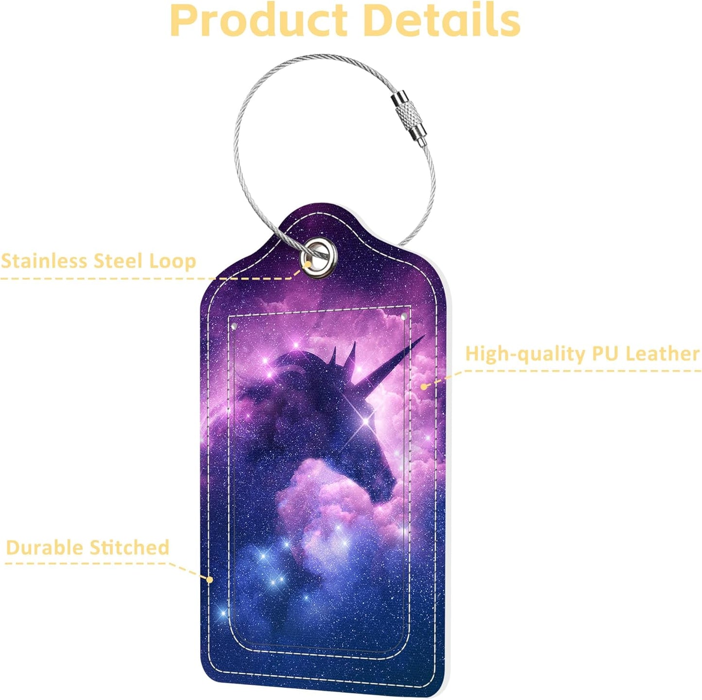 Luggage Tags for Suitcase Unicorn in Galaxy Nebula Cloud 2 PCS Leather Travel Cruise Luggage Tag with Stainless Steel Loop Name ID Label Privacy Cover for Women Men Travel Bag Labels Set