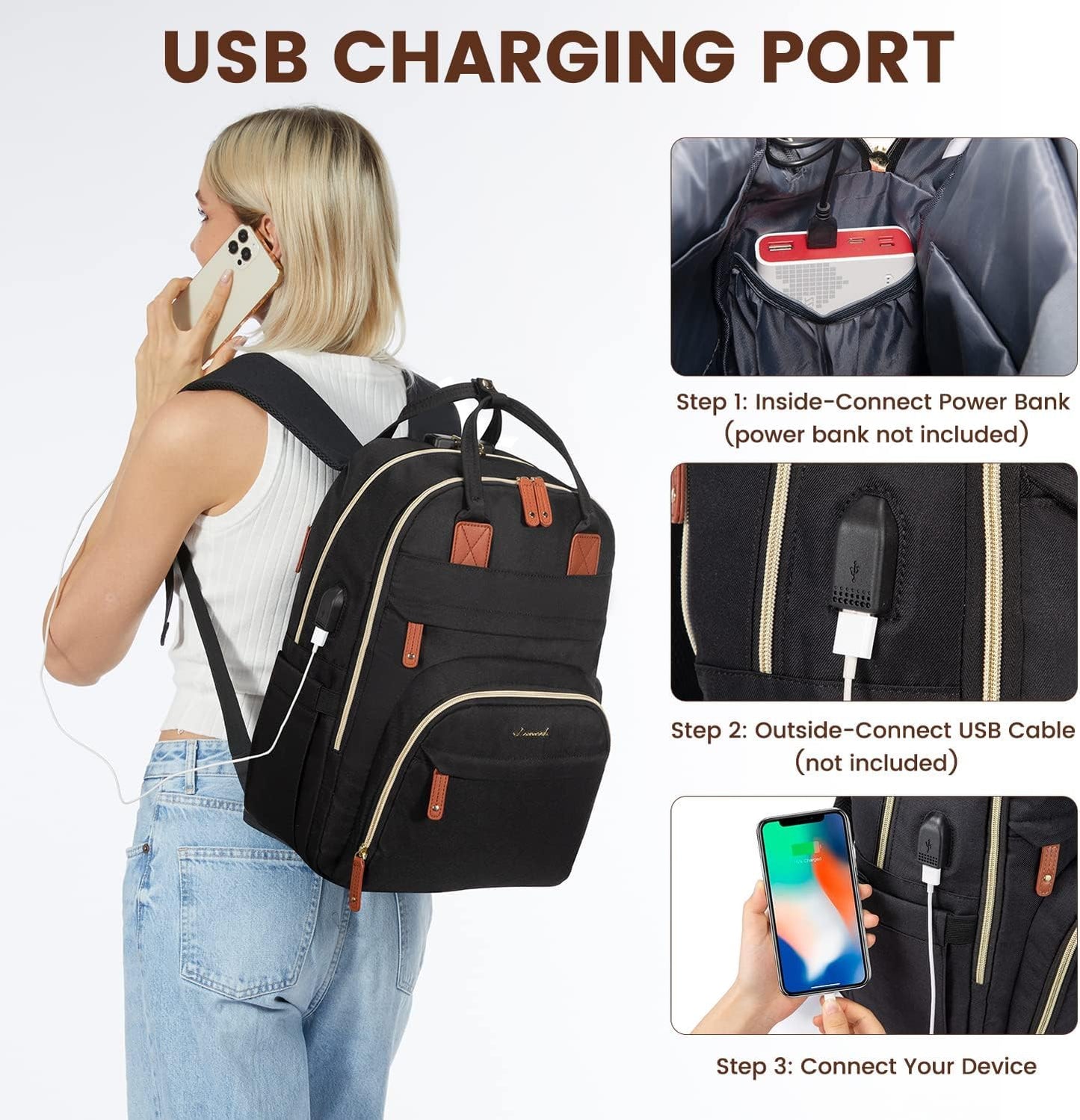 LOVEVOOK Laptop Backpack for Women, Unisex Travel Anti-theft Bag, Business Work Computer Backpacks Purse College Backpack for Men, Casual Hiking Daypack with Lock, 15.6 Inch, Black