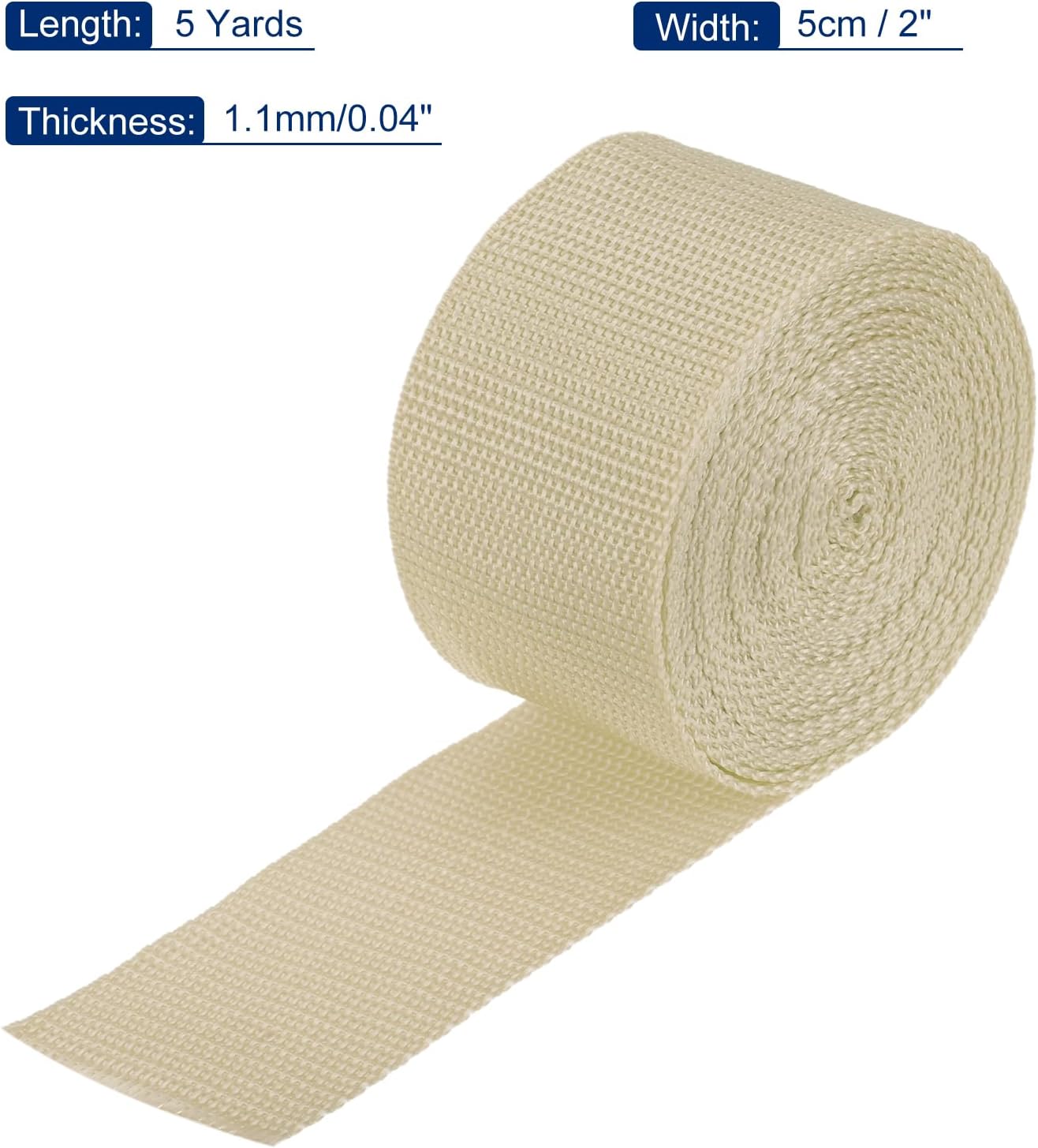 MECCANIXITY Lightweight Polypropylene Webbing Strap 2" 5 Yard Backpack Strapping Band Light Khaki