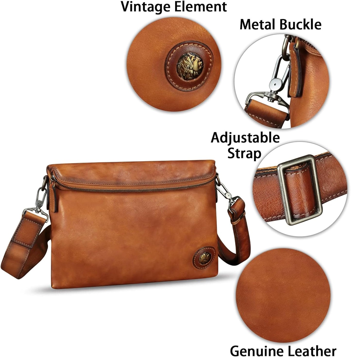IVTG Genuine Leather Messenger Bag and Clutch Purse for Men and Women Leather Shoulder Bag Crossbody Satchel Purse with Strap