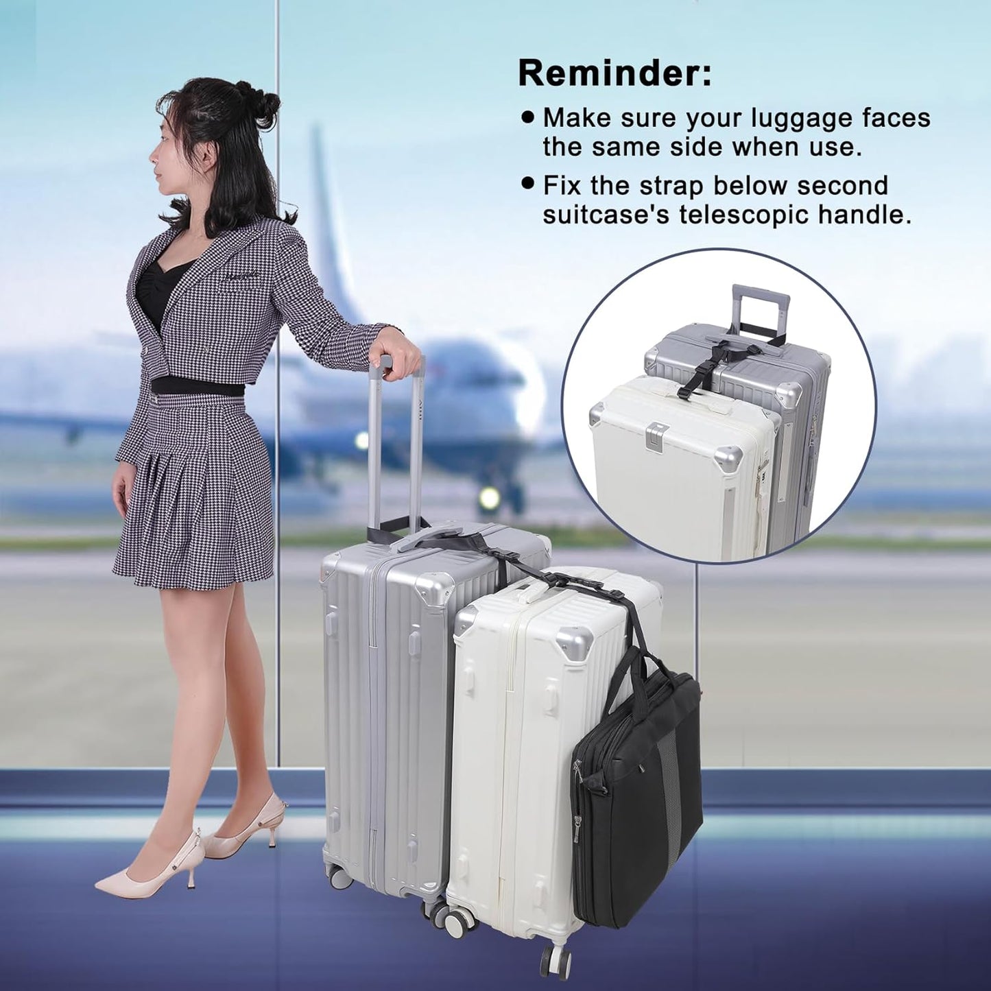 Vigorport Luggage Straps, Luggage Connector Straps for Suitcases Add A Bag and Connect Your 2 Suitcases Together Adjustable Attachment Accessories Belts (1'' Width S Size)