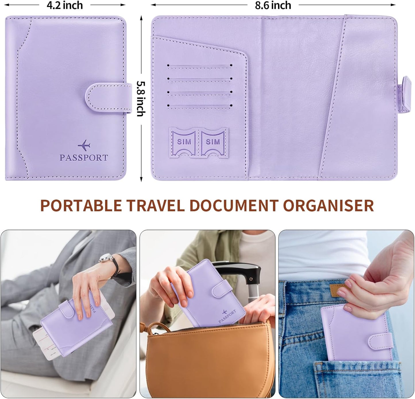 Herain Light Purple Passport Holder for Travel Cruise Essentials, Passport Wallet Cover Case Women Men Family, RFID Passports Book Holders Travel Gifts Accessories Vacation Must Haves