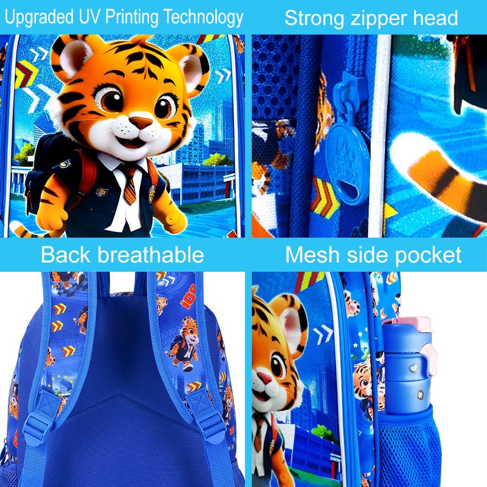 3PCS Dinosaur Backpack for Boys, 16 Inch Kids Water Resistant Preschool Elementary Kindergarten Bookbags and Lunch Box