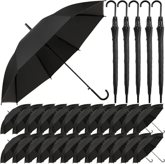 Reginary 30 Pieces Wedding Umbrellas Bulk Auto Open Stick Umbrellas with White European J Hook Handle Windproof Large Canopy Umbrella for Outdoor Wedding Bride Groom Photography Golf