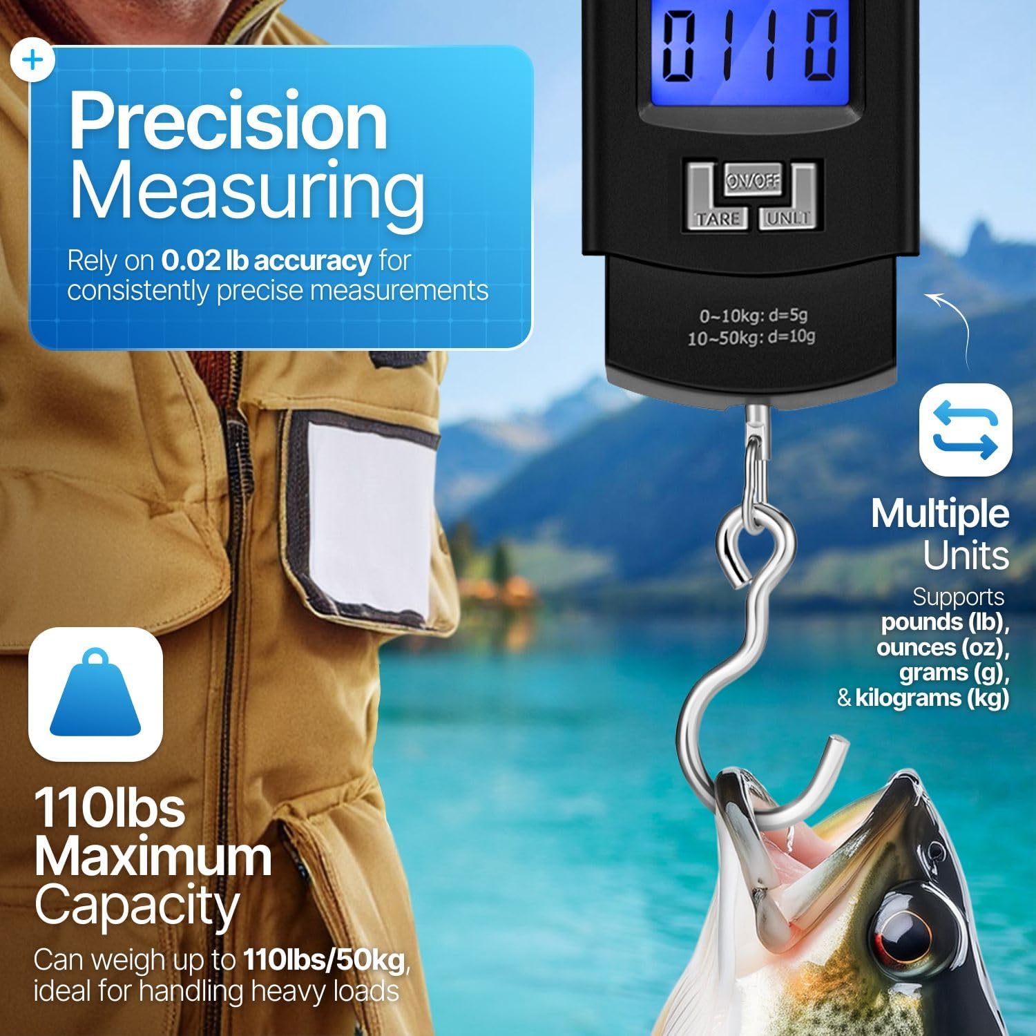 Flexzion Hanging Digital Scale for Travel & Fishing, Portable Luggage Scale Electronic Backlight