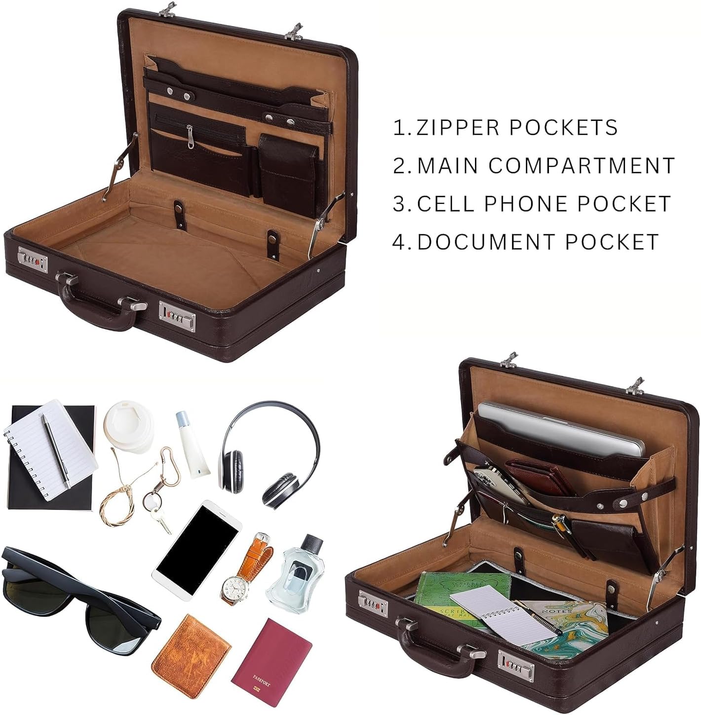 Full Grain Leather Briefcase Attache Case For Unisex Size L18 * W5 * H12 Inches Expandable
