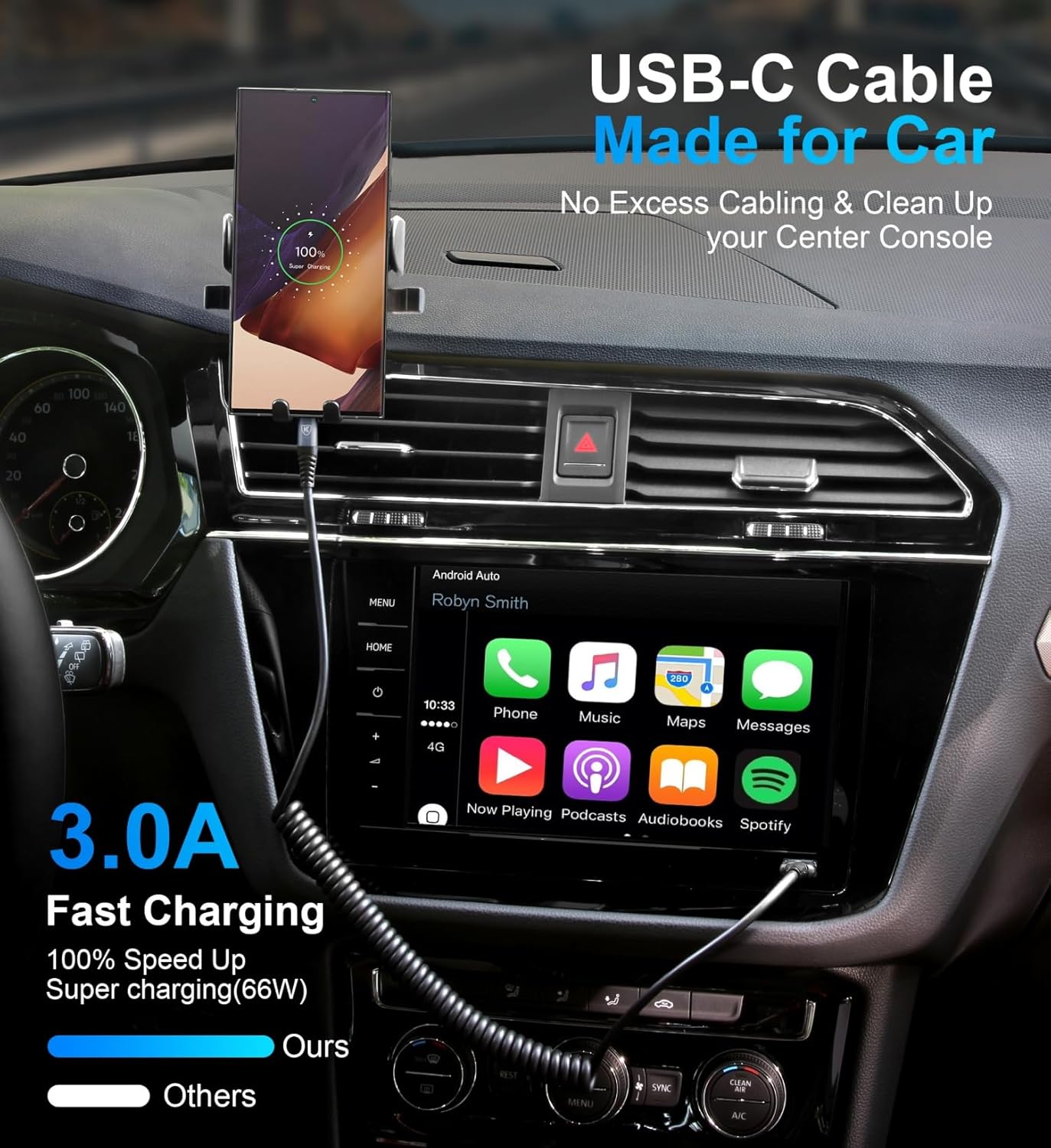 USB Type C Charger Cable Fast Charging [3FT+6FT], 2Pack Coiled USB A to USB C Charger Cable for Car Android Auto USB C Charger Cord, USBC Cable Compatible with iPhone 17/16/15/Samsung Galaxy S20