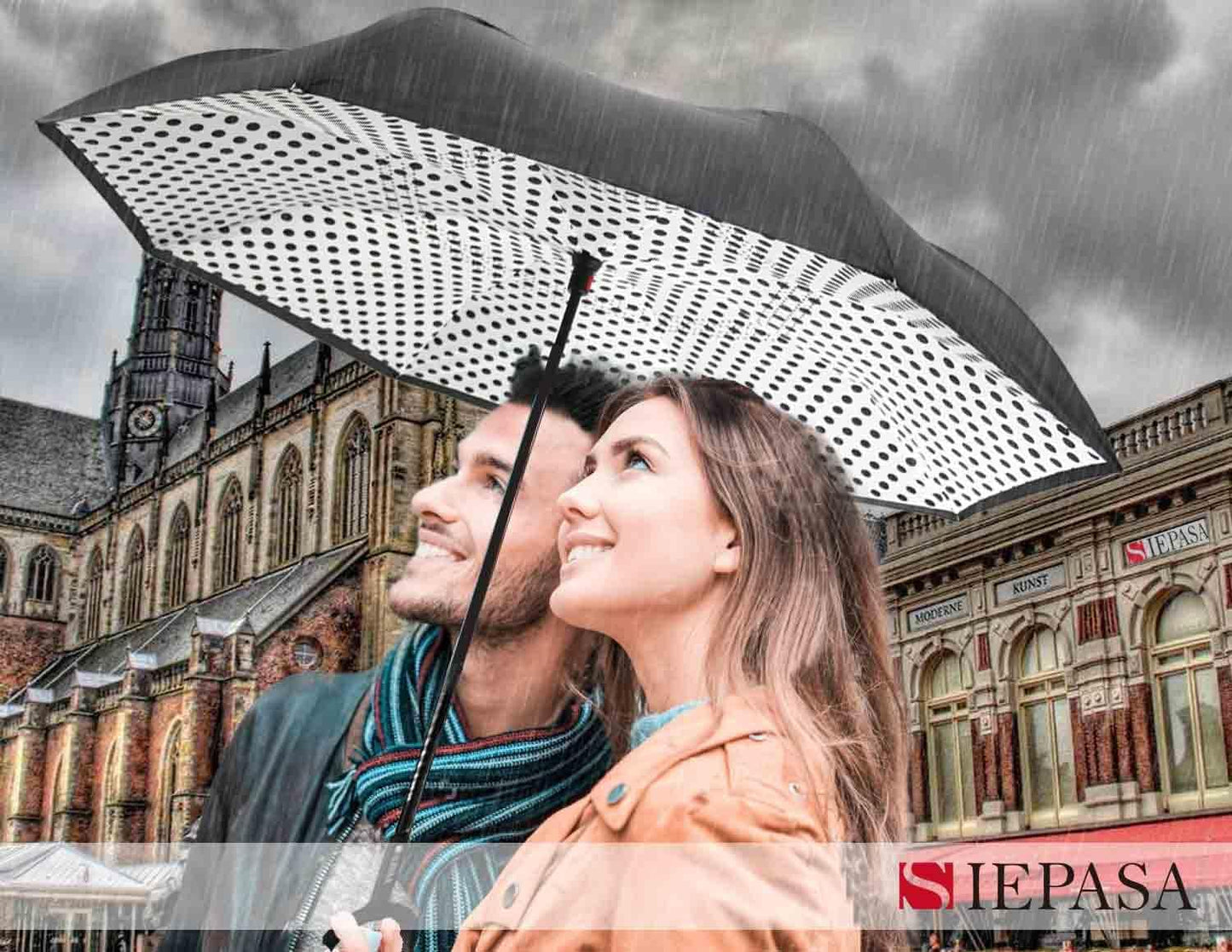 SIEPASA 49/56 Inch Inverted Reverse Upside Down Umbrella, Extra Large Double Canopy Vented Windproof Waterproof Stick Golf Umbrellas with C-shape Handle.