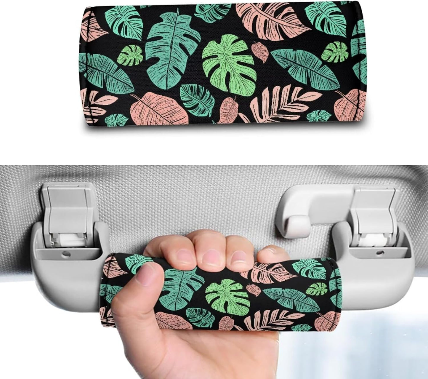 Palm Leaf Luggage Handle Wrap Grip for Suitcase,2 Pack Luggage Identifiers Marker Soft Trolley Case Grip Cover Set Leaf Print