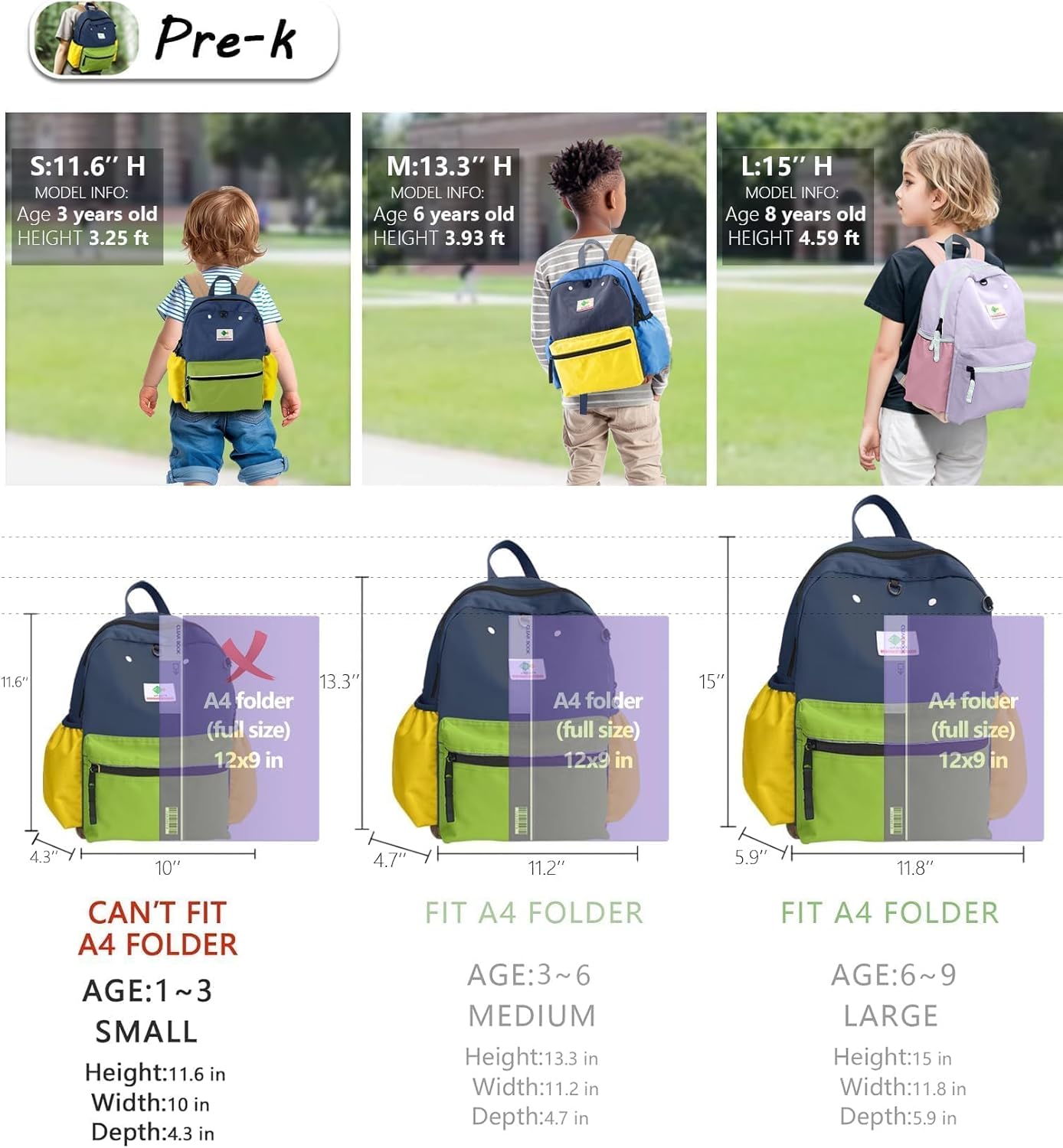 Preschool Toddler Backpack For Boys Girls, School Mini & Travel, Small Kids Child Backpacks, Kindergarten Elementary bag, 11.6" H