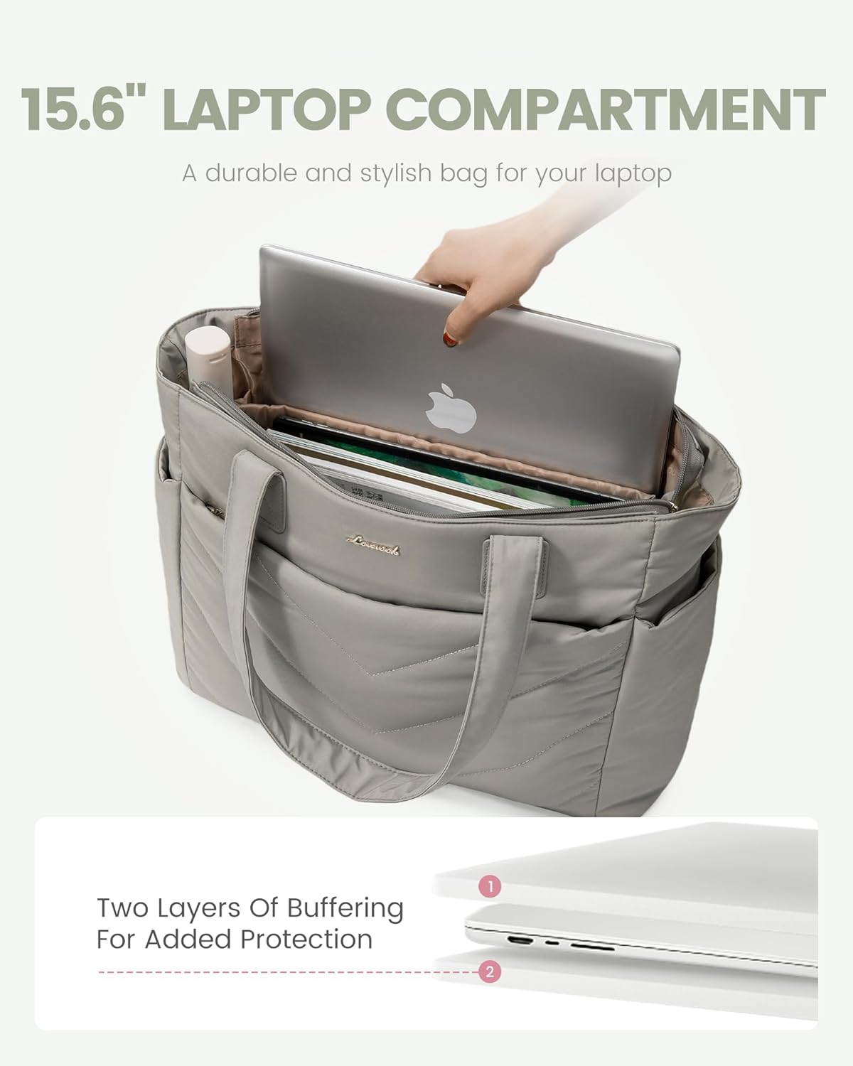 LOVEVOOK Tote Bag for Women, Puffer Work Travel Handbag with Zipper for Teacher Nurse, Quilted Cute Laptop Shoulder Gym Bag