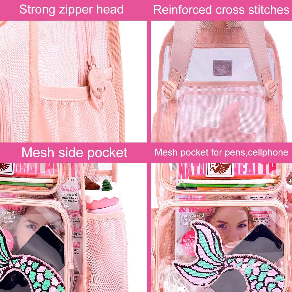 Clear Backpack for Girls and Boys, Kids Transparent Bookbag, 3PCS Cute See Through School Bag for