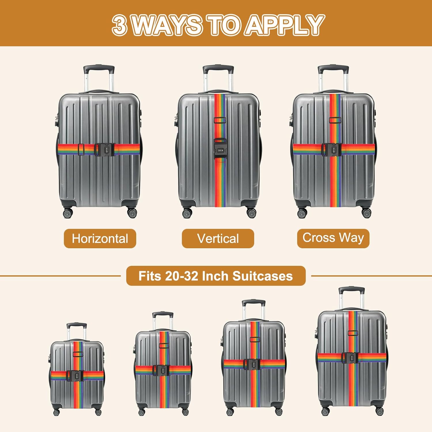 MECCANIXITY Luggage Straps with Combination Lock Adjustable Suitcase Belt Strap for Suitcase