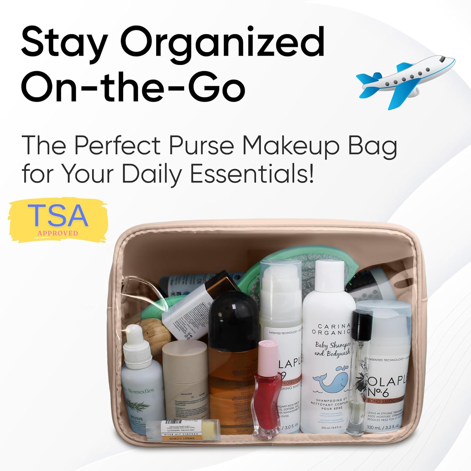 Large Clear Makeup Bag TSA-Approved Travel Cosmetic Pouch Spacious Transparent Toiletry Bag for