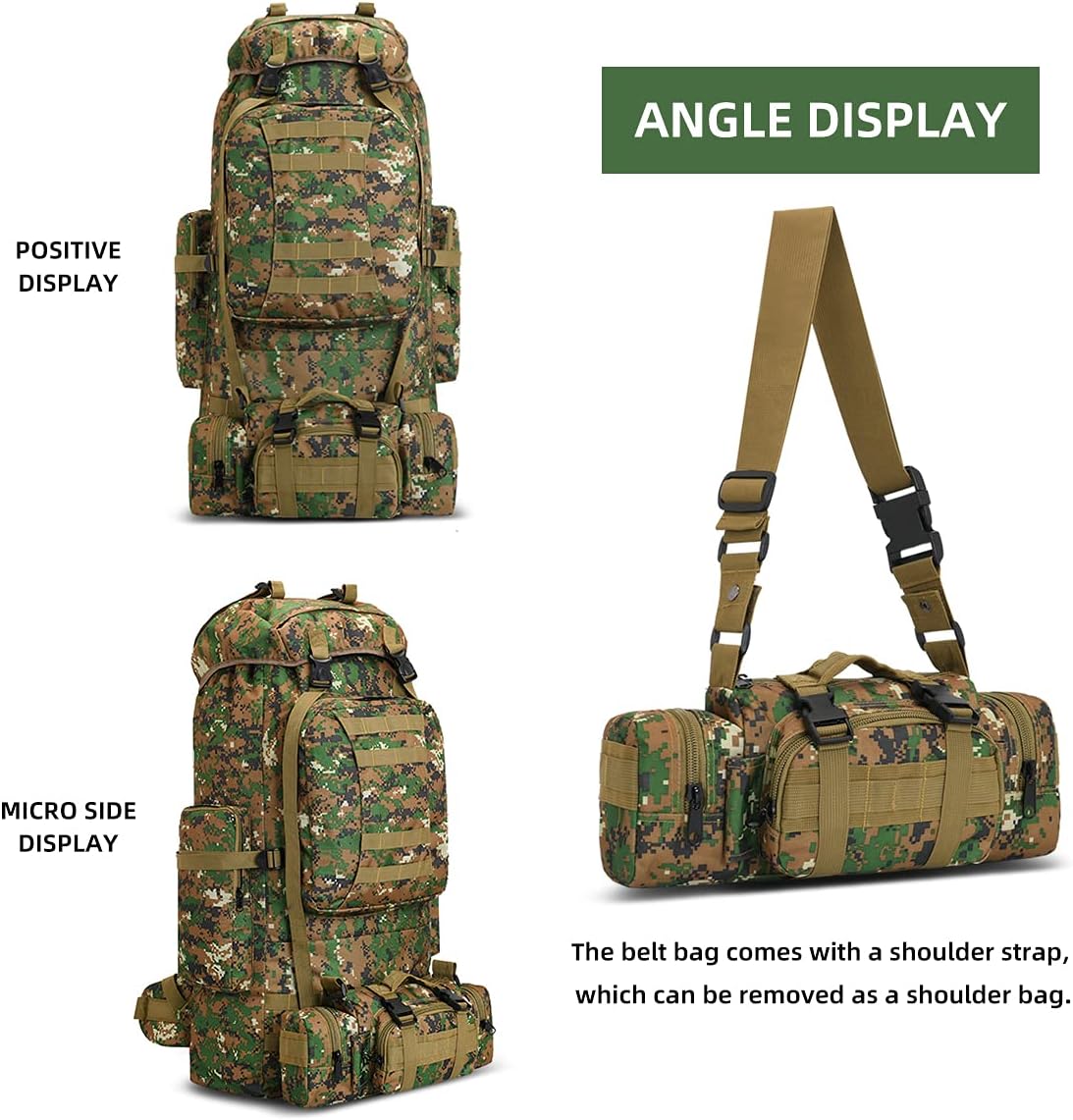 100L Camping Hiking Backpack,Molle military Tactical rucksack backpack,Waterproof Lightweight Hiking Backpack (Woodland Camo-C)