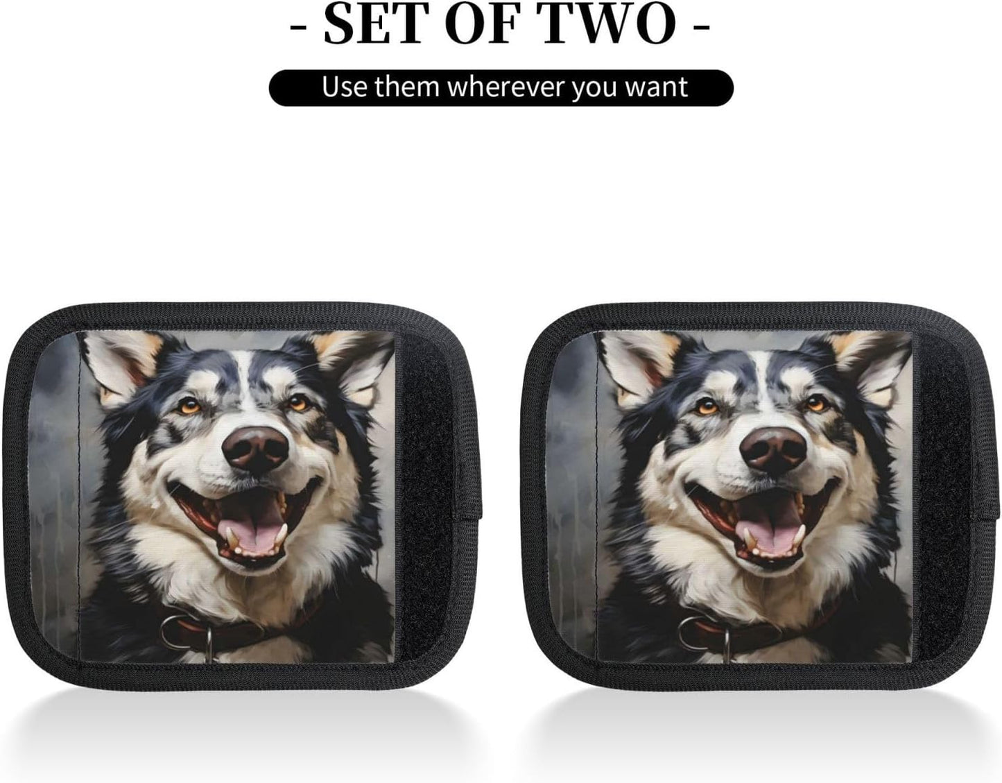 Luggage Handle Wraps Cute Smiling Husky Dog Luggage Identifiers Soft Neoprene Luggage Handle Wraps For Suitcase Trolley Handle Grip Cover 2 Pack Luggage Tags