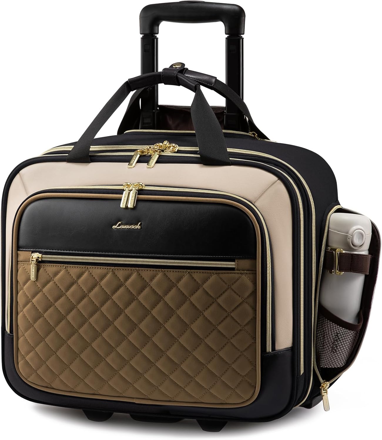 LOVEVOOK Rolling Laptop Bag Women, 17.3 Inch Laptop Briefcase with Wheels for Work Travel Business, Underseat Carry On Luggage Case,Khaki-Apricot