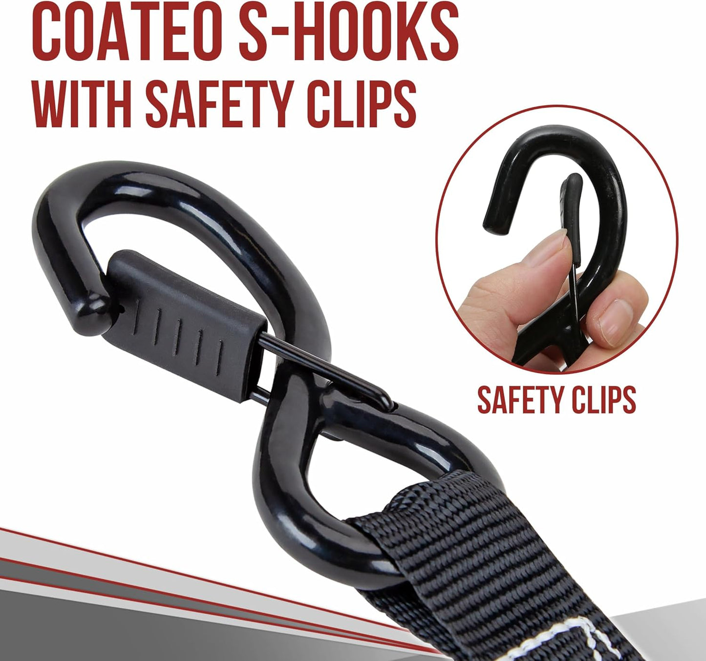 4-Pack 1" x 15ft Ratchet Straps with S Hooks, 1500 lbs Break Strength, Heavy Duty Tie Down Straps for Truck, Motorcycle, Cargo, 4PK Loops, Black