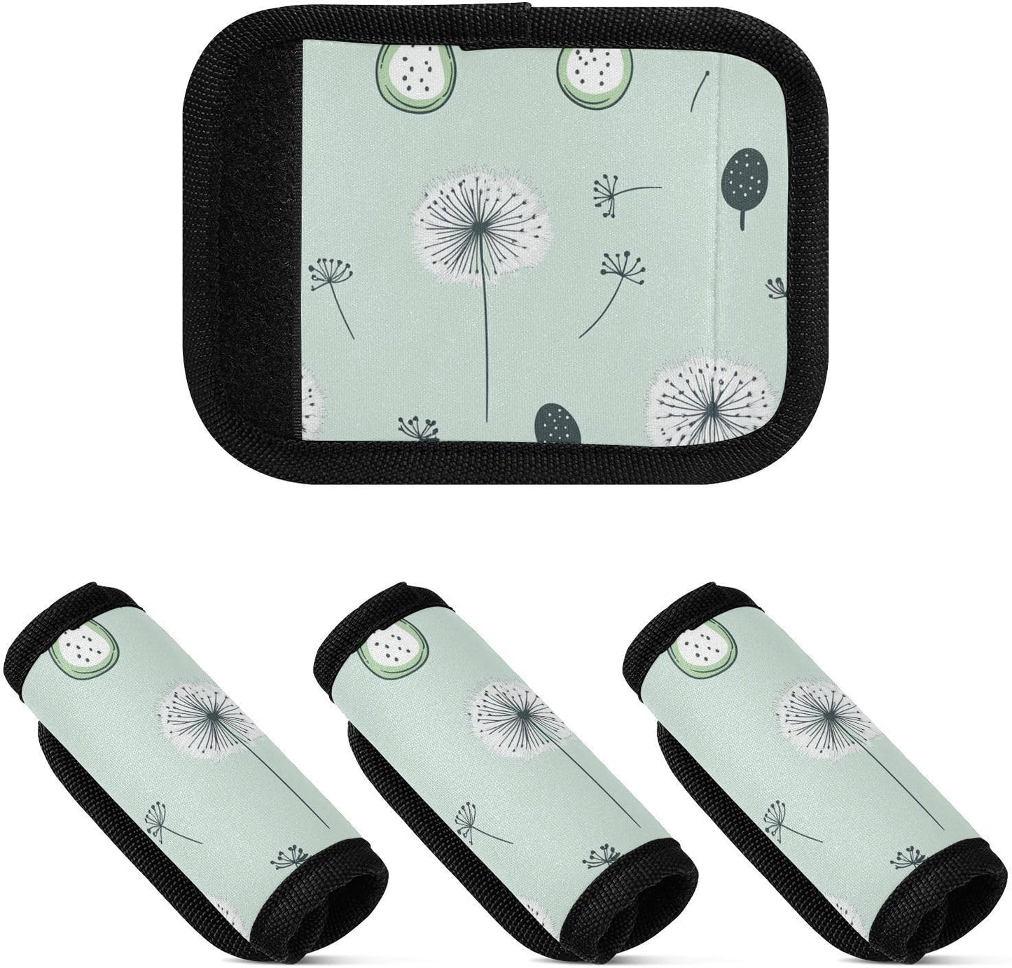 Cute Mint Green Dandelions and Avocado 4 Pack Luggage Handle Wraps Covers for Suitcase Identifiers Bag Tags Travel Accessories