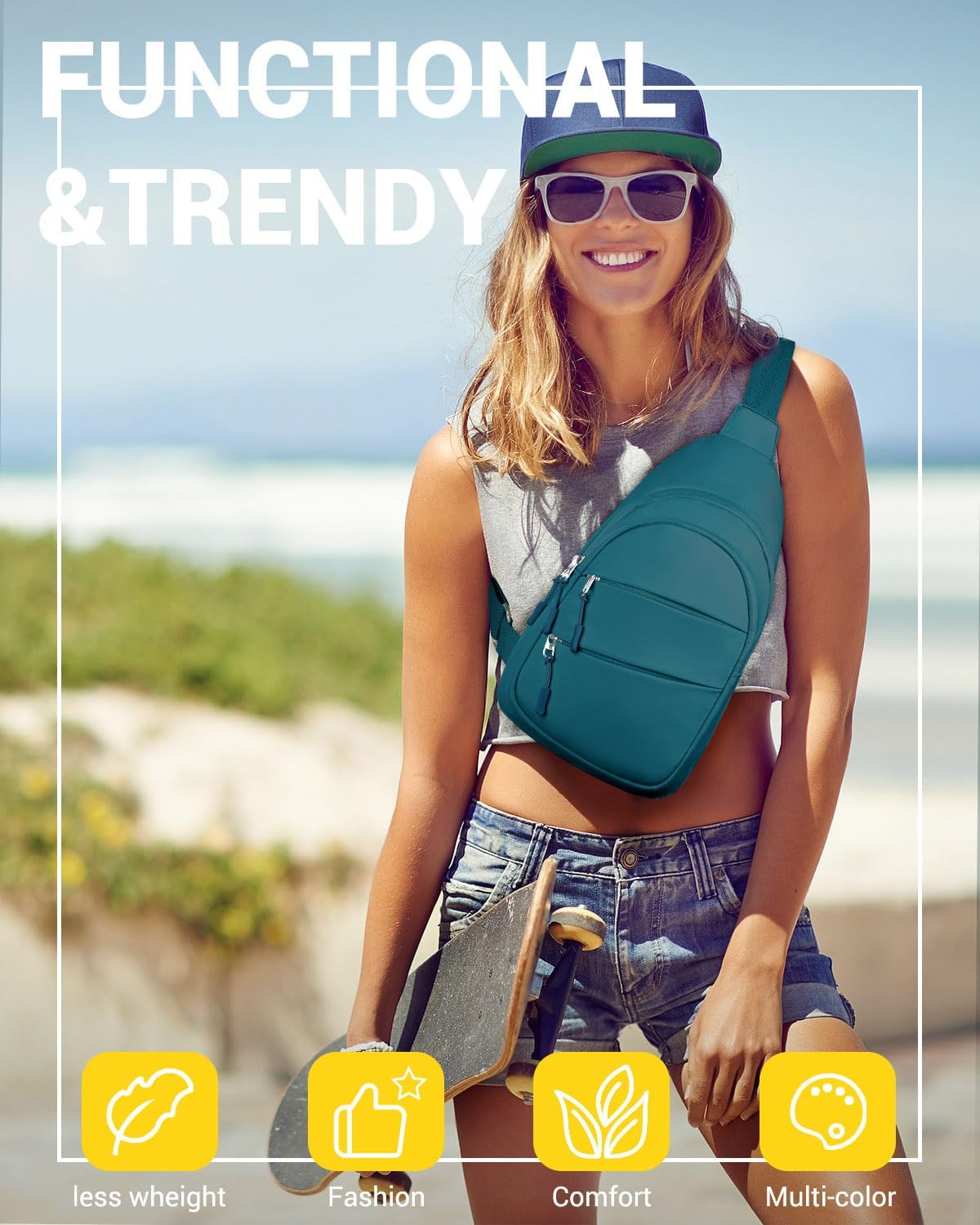 Crossbody Bags for Women, Sling Bag for Men, Small Hiking Backpack Anti Theft Lightweight for Outdoors Travel （M, Teal Blue）