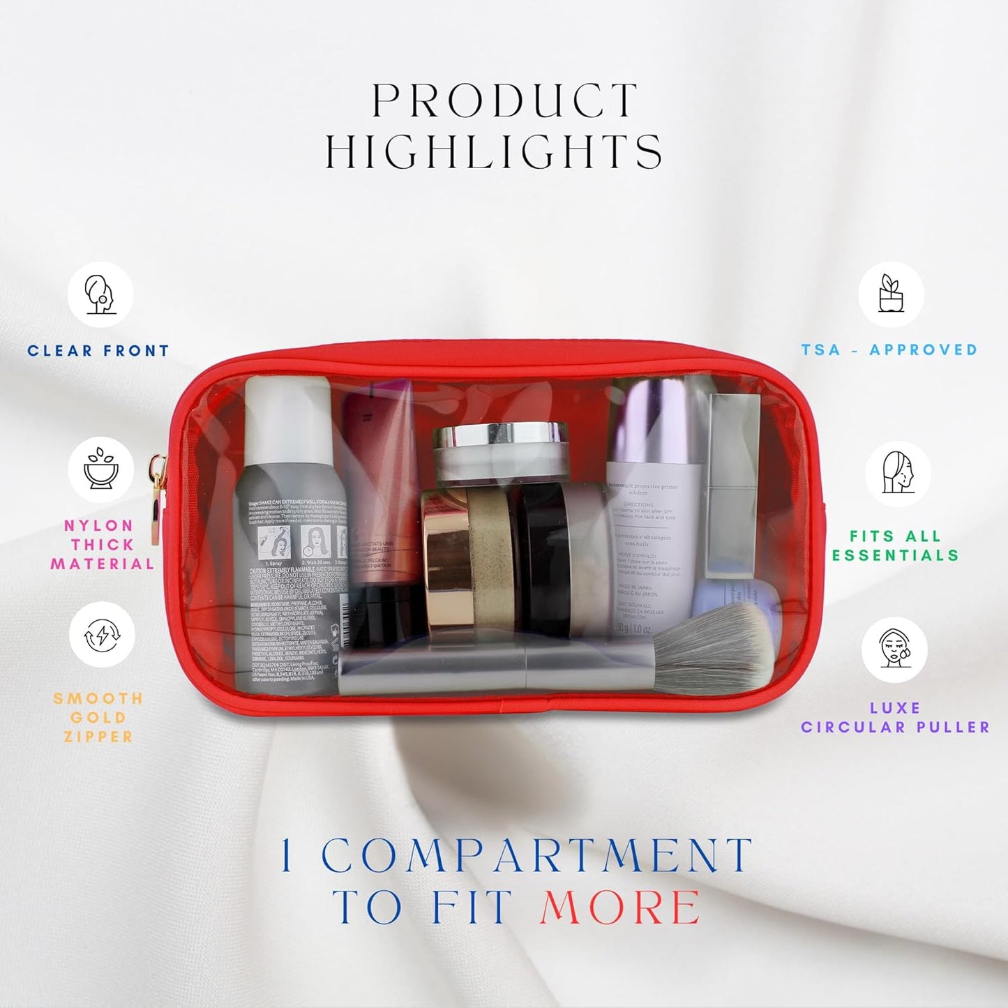 DANCOUR Small Clear Makeup Bag – Mini Pouch for Purse, Red Cosmetic Travel Case, Compact Clear Cosmetic Bag, Mini Pouch for Purse