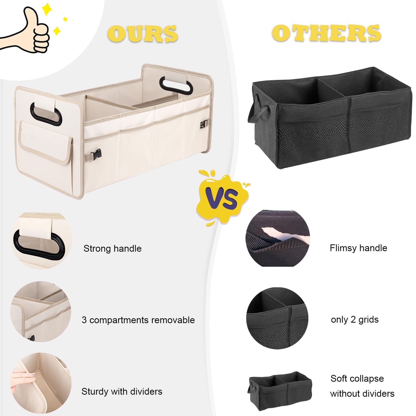 JiatuA Car Trunk Organizer, Car Organizers and Storage Collapsible Multi Compartment Container Box