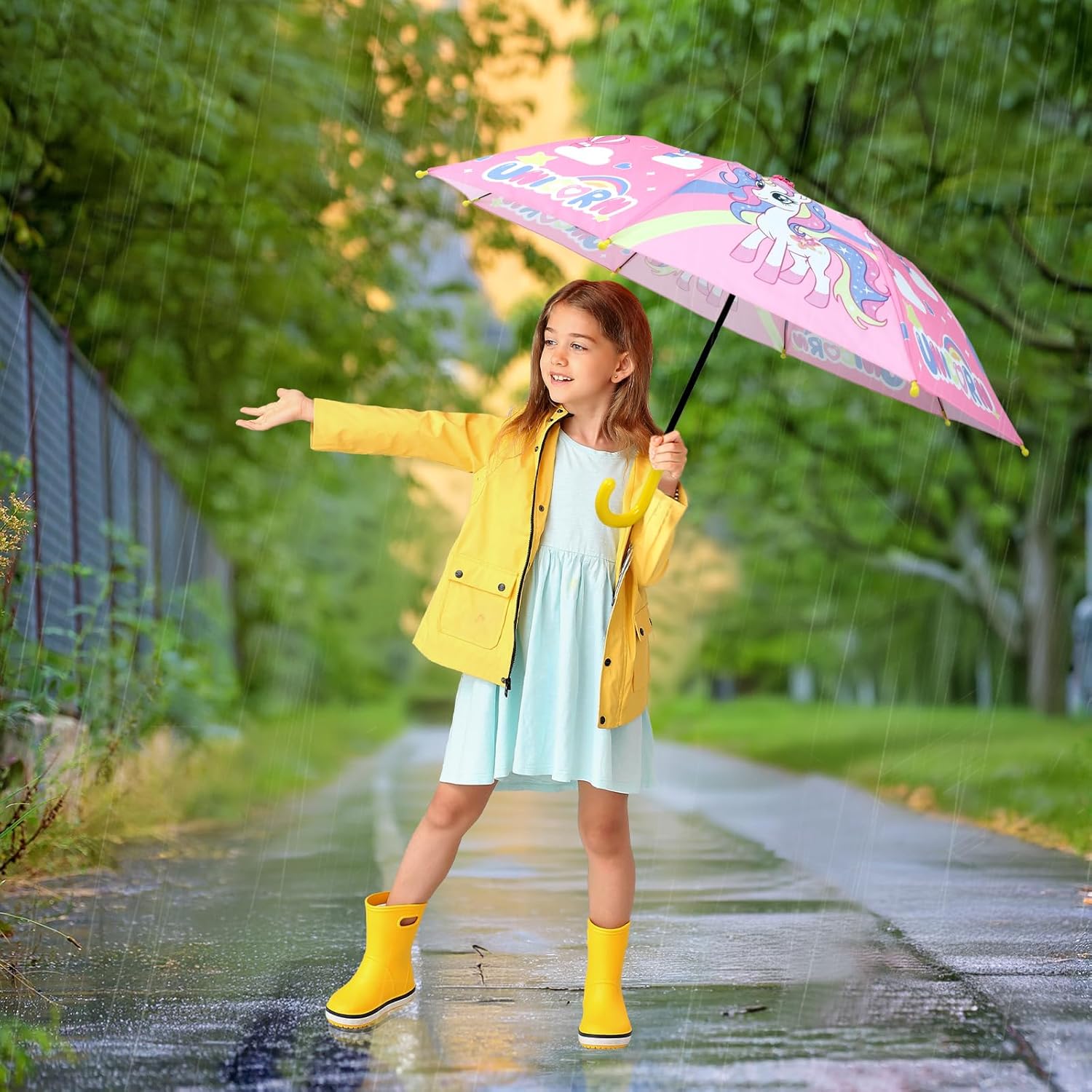 Kids Umbrella, Safety Windproof Umbrella with Easy-Grip Hook Handle for Toddler Girls and Boys