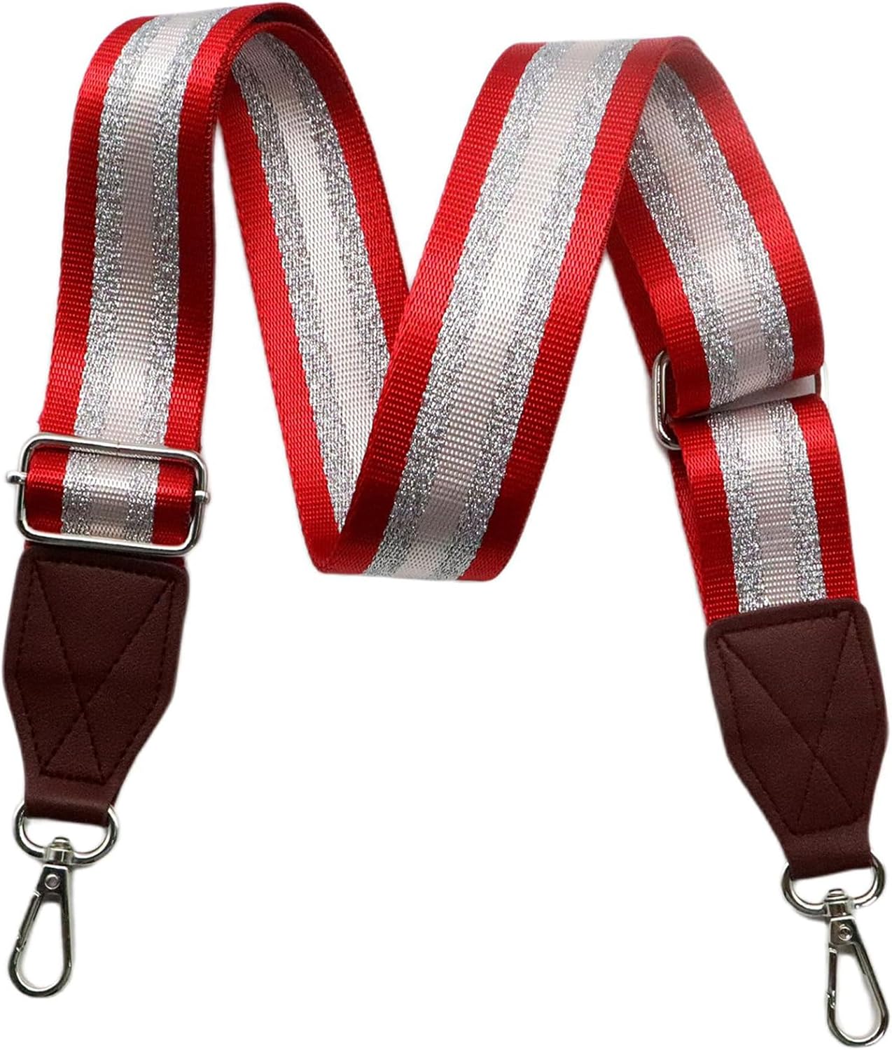 Adjustable Red Purse Strap with Brown Leather End - 1.5" Wide Handbags, Camera, Guitar, Phone & Crossbody Bag Replacement Shoulder Straps(Silver Hardware)