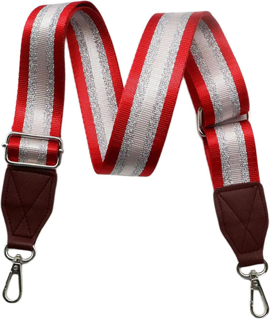 Adjustable Red Purse Strap with Brown Leather End - 1.5" Wide Handbags, Camera, Guitar, Phone & Crossbody Bag Replacement Shoulder Straps(Silver Hardware)