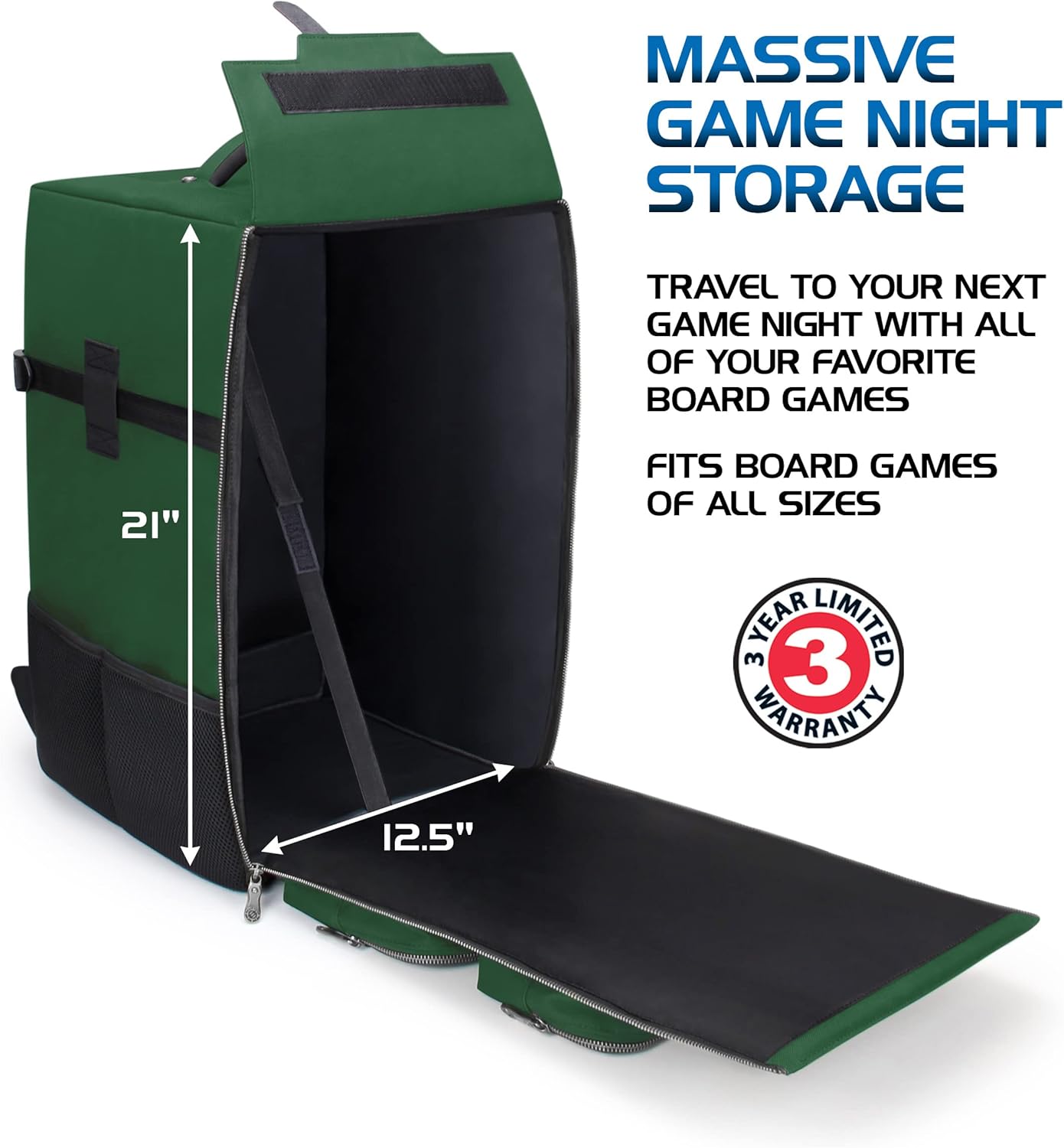 ENHANCE Collector's Edition Board Game Backpack - Reinforced Rigid Board Game Storage with Padded Shoulder Straps, Carrying Handle, and Accessories Pockets for Dice, Card Games, More (Dragon Green)