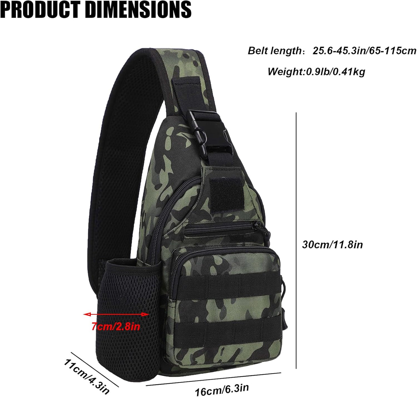 ZHIERNA Tactical Sling Crossbody Backpack with Water Bottle Holder, MOLLE EDC Shoulder Sling Chest Bags with USB Charging Port for Travel Walk(Black Cp)