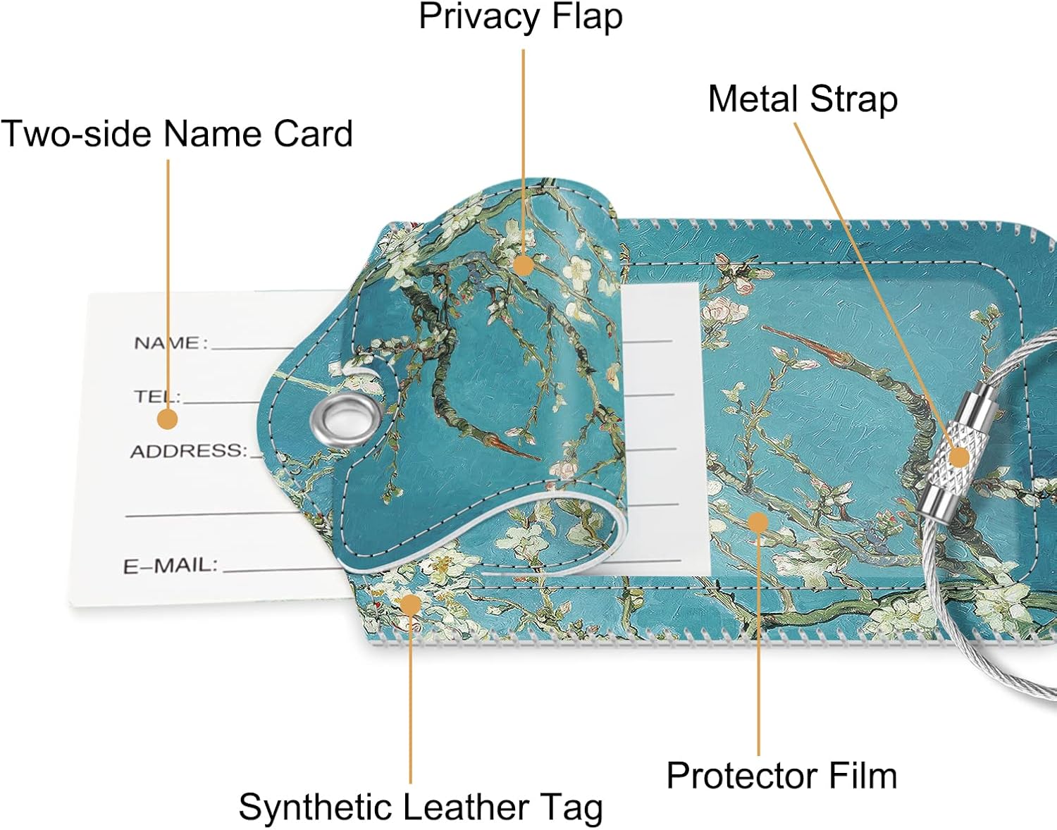 Fintie Luggage Tags, Privacy Cover ID Label with Stainless Steel Loop and Address Card for Travel