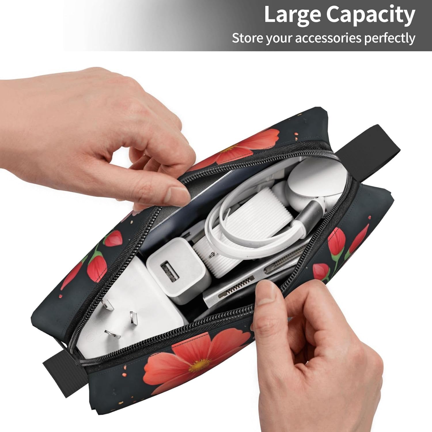 Flower Hedgehog Makeup Bag Small Compact & Durable Travel Cosmetic Bag Organizer Oxford Fabric