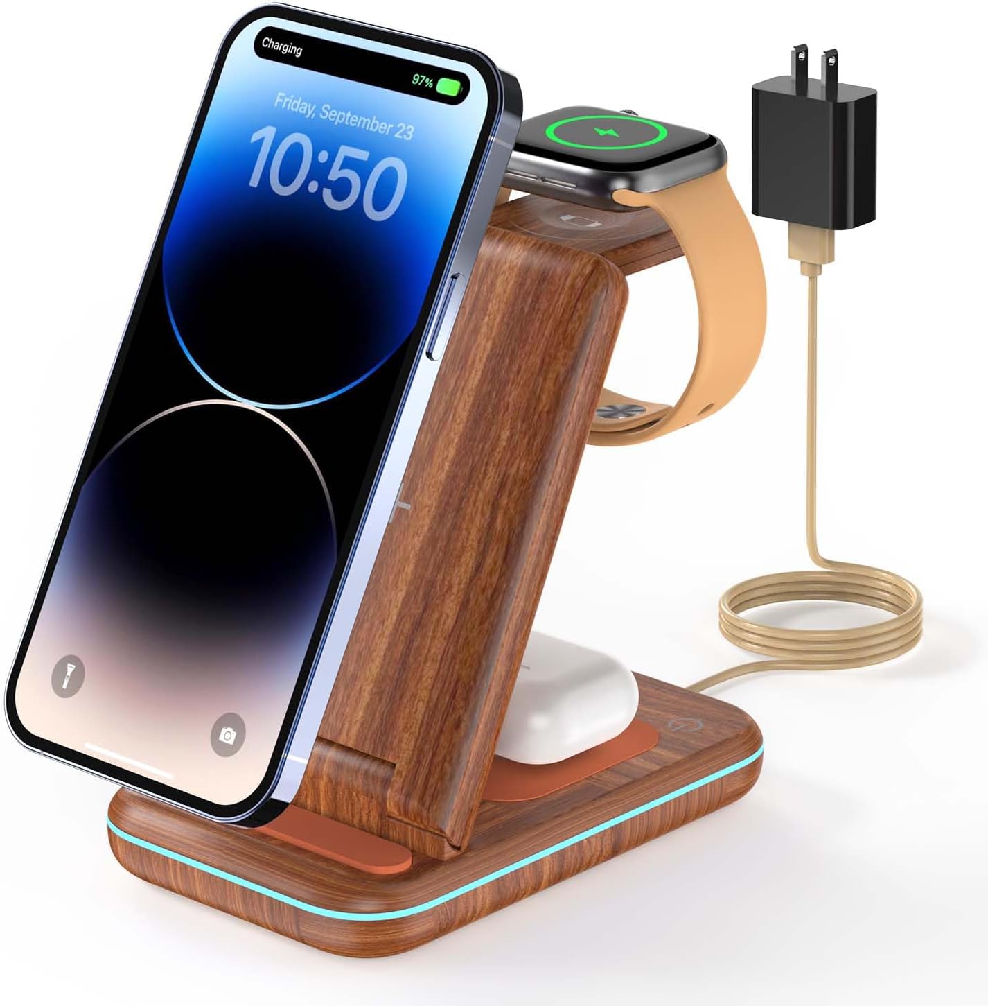 Wireless Charging Station: GEEKERA 3 in 1 Foldable Wireless Charger Stand for iPhone 17/16/15/14 13 12 11 Pro Max/X/8, Charging Station for Apple Watch Ultra/SE/11/10/9/8/7/6/5/4, AirPods 4/3/2/Pro