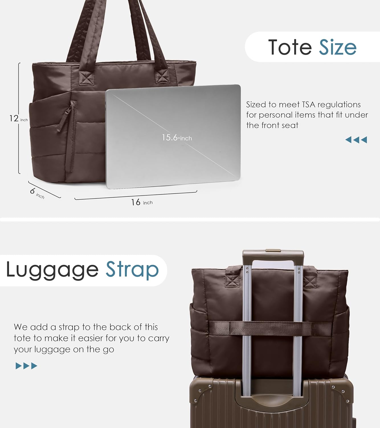 Tote Bag for Women with Zipper, Quilted Puffer Tote Bag with Compartments, Lightweight Puffy Work Bags for Women Travel
