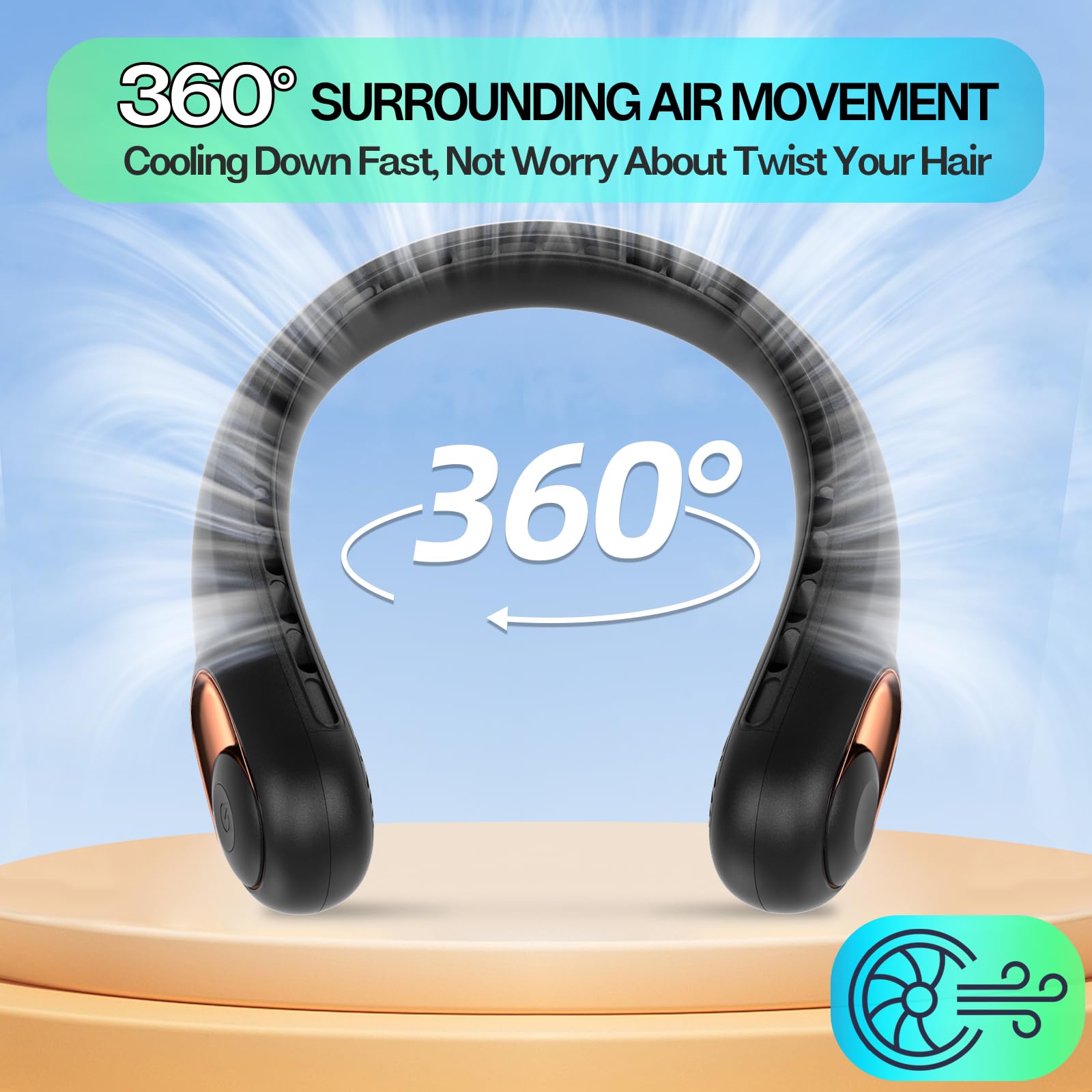 KIDEE Neck Fan, Portable Bladeless Neck Fans, Upgrade 360° Airflow, Super Quiet, 3 Speeds, 4000mAh