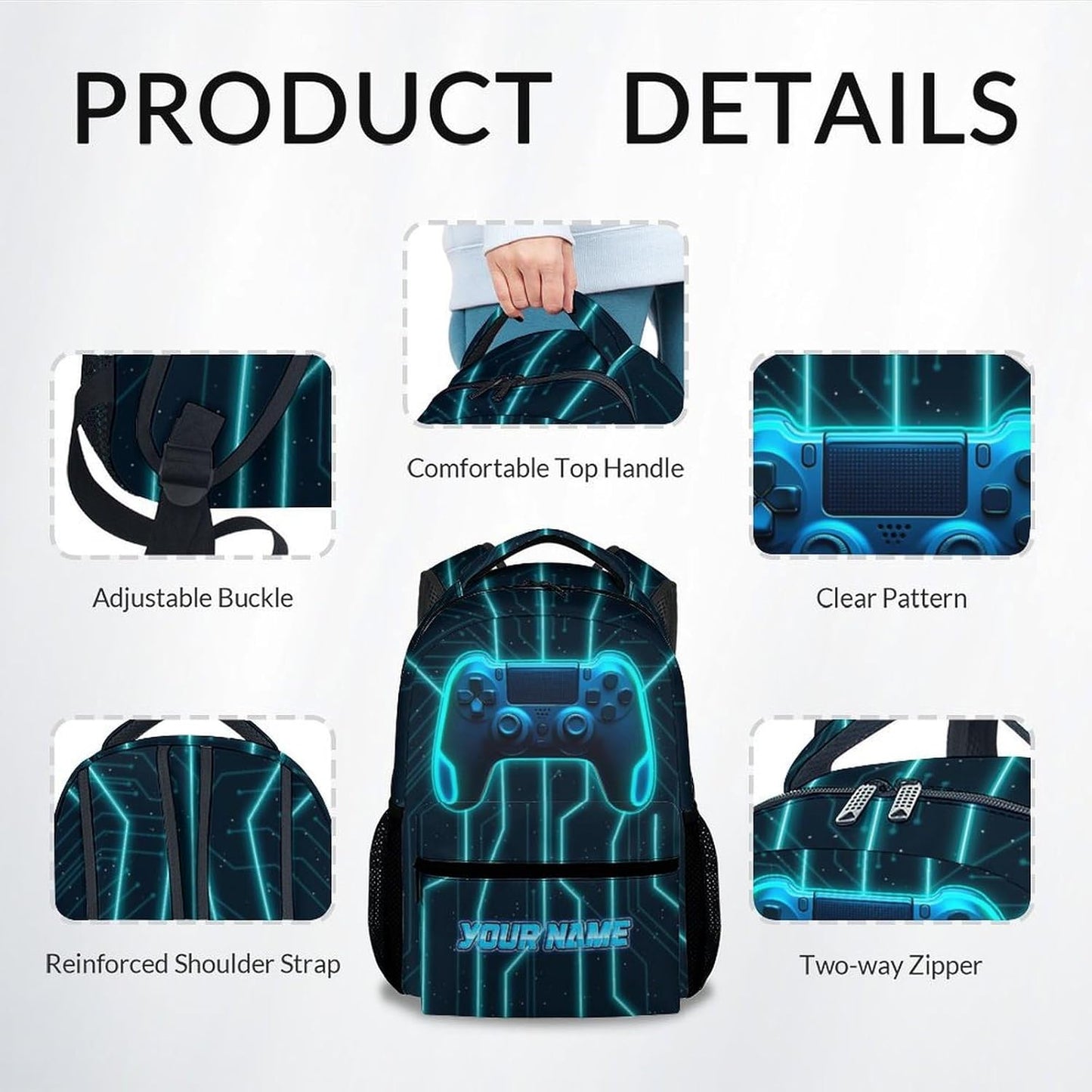 Mercuryelf Boys Bag for School - Personalized Cool Gamer Kid Backpack for School, Travel - 17 Inch Gaming Bookbag for Teens