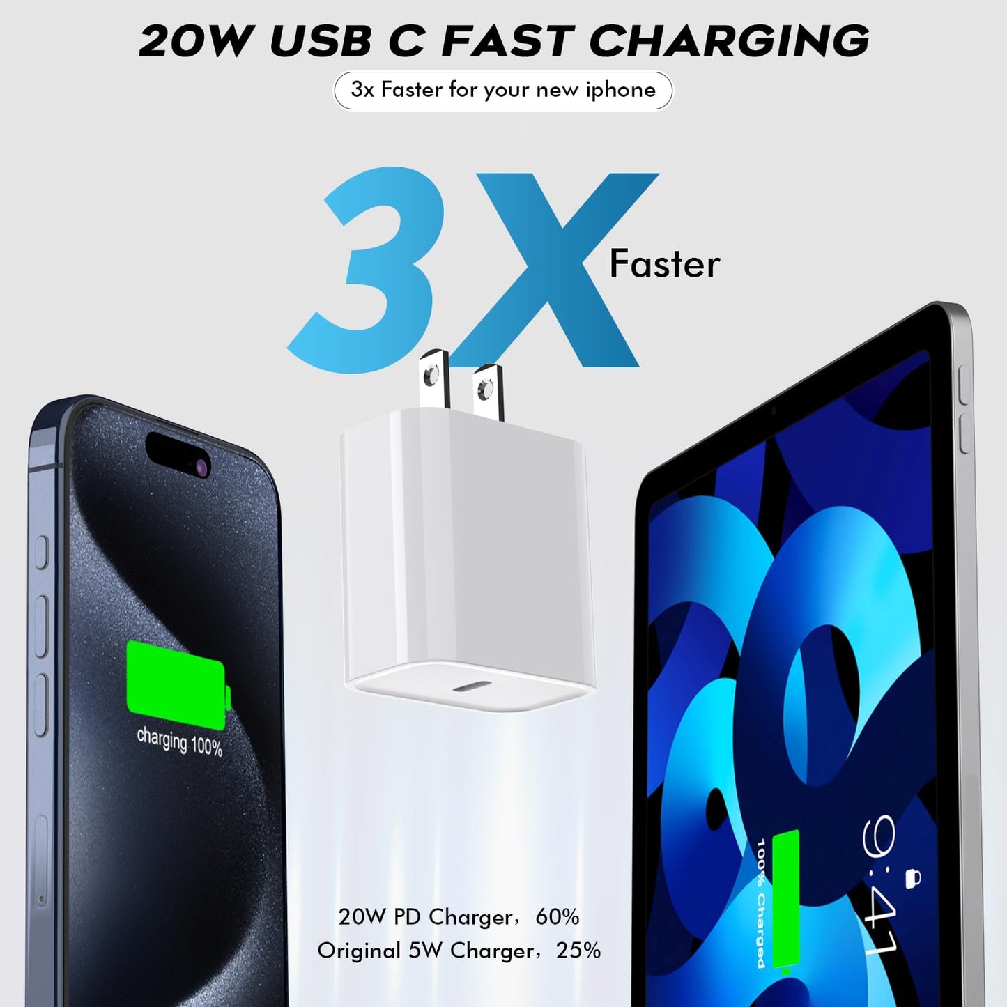 10FT iPhone 17 Pro/16e Charger Fast Charging,2Pack 20W USB C Apple 16 15 Pro Charger Block & 10Foot Long USBC Woven Cable Cord for iPhone 17/17 Air/17 Pro Max/16/16 Pro Max/16 Plus/15/15 Pro Max/iPad