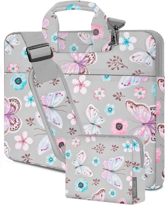 Hseok Laptop Shoulder Bag 15.6-16 inch Case, Durable Shockproof Protective Computer Carrying Briefcase with Multi-Pockets and Strap Compatible with Most 15 15.6 16 inch Notebooks,Butterfly flower